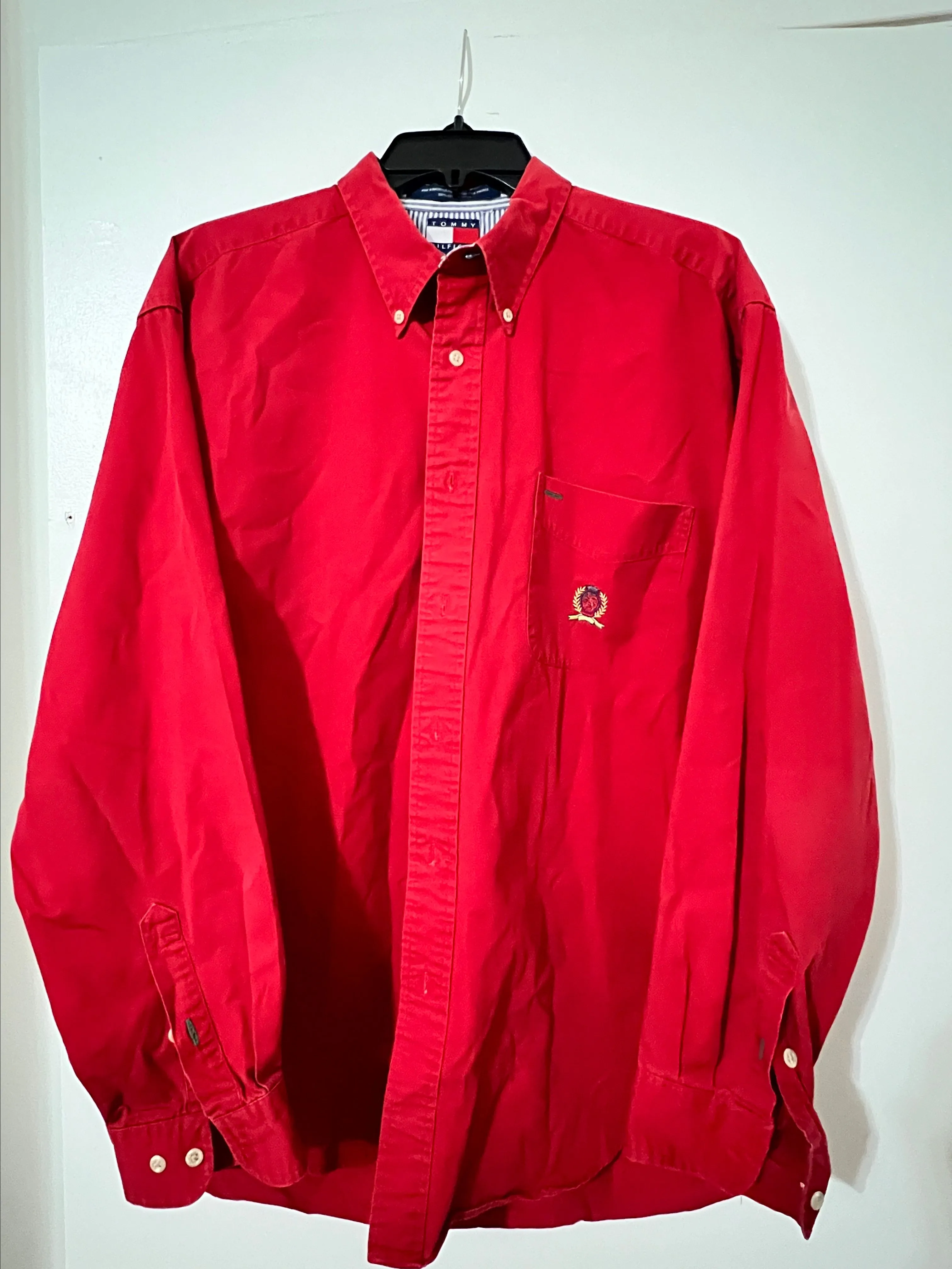 Product image for Tommy Hilfiger Red Button Down Shirt, Size Large