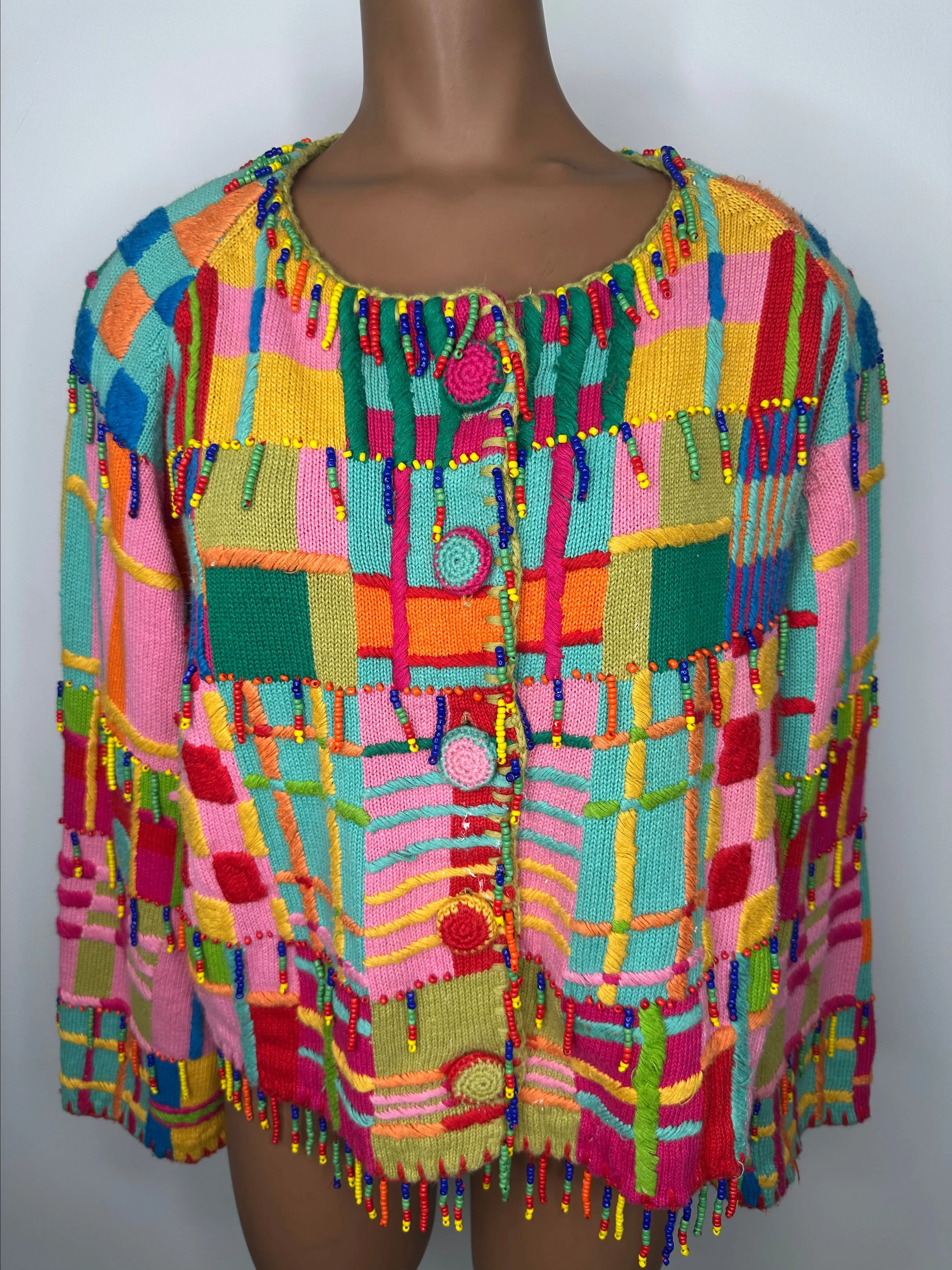 Product image for Micheal Simon Colorful Beaded Cardigan Vintage 90s Size Large