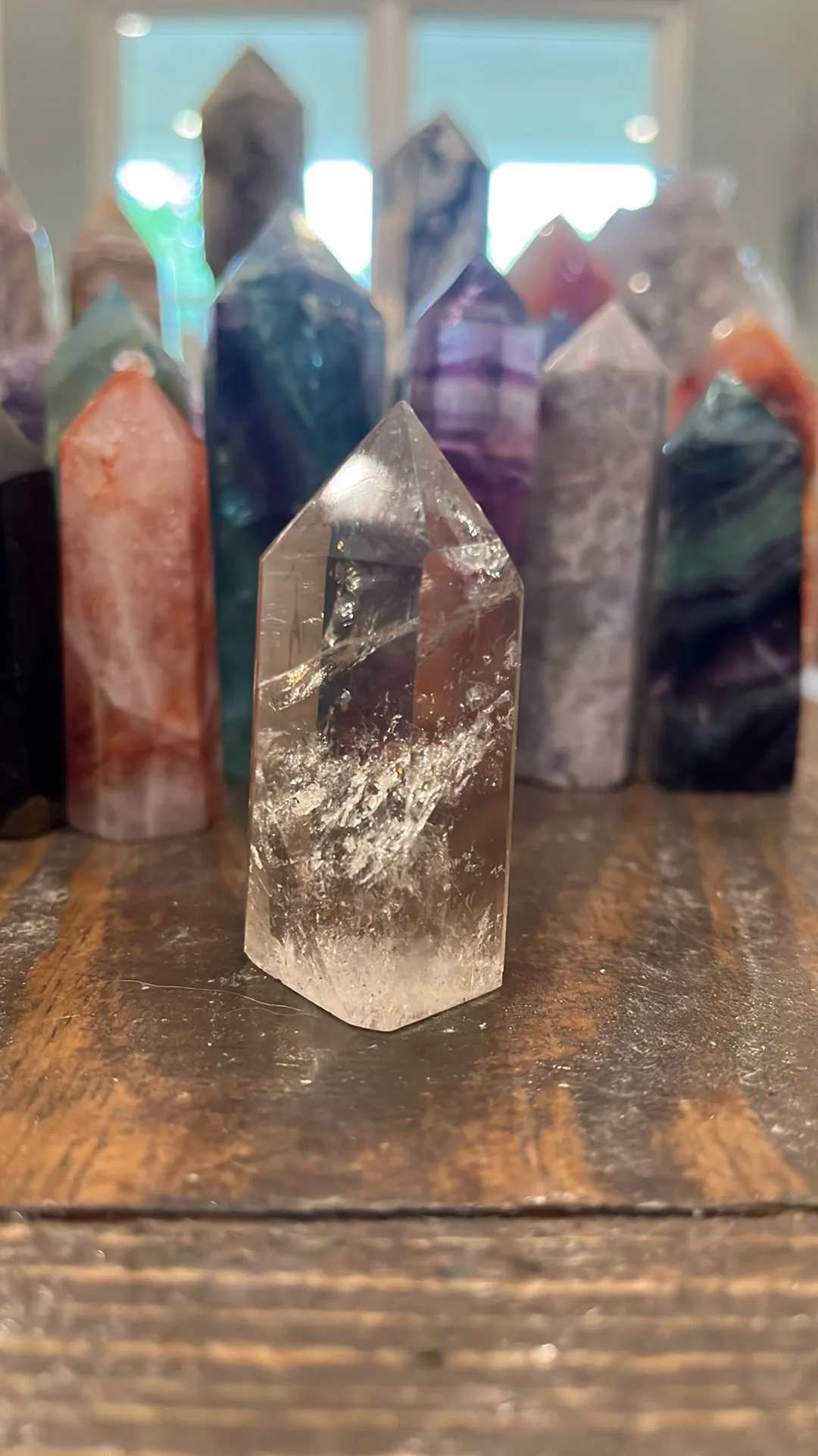 Product image for Clear Quartz Tower with rainbows’