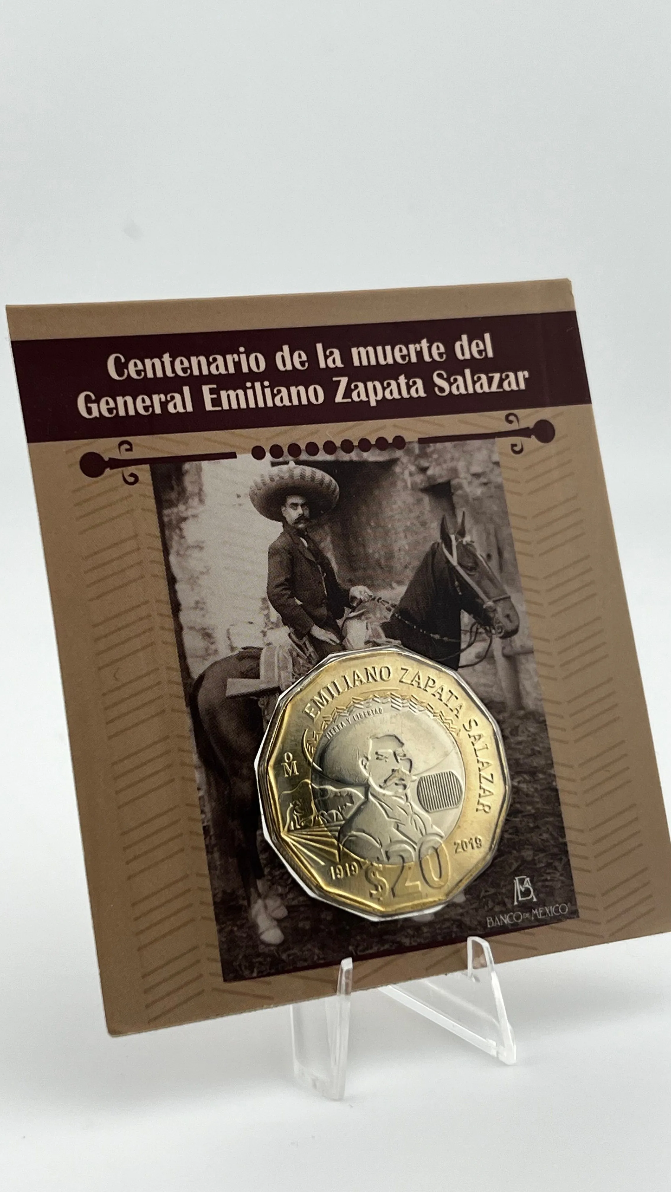 Product image for 2019 Mexico $20 PESOS  100 TH ANNIVERSARY DEATH EMILIANO ZAPATA UNC
