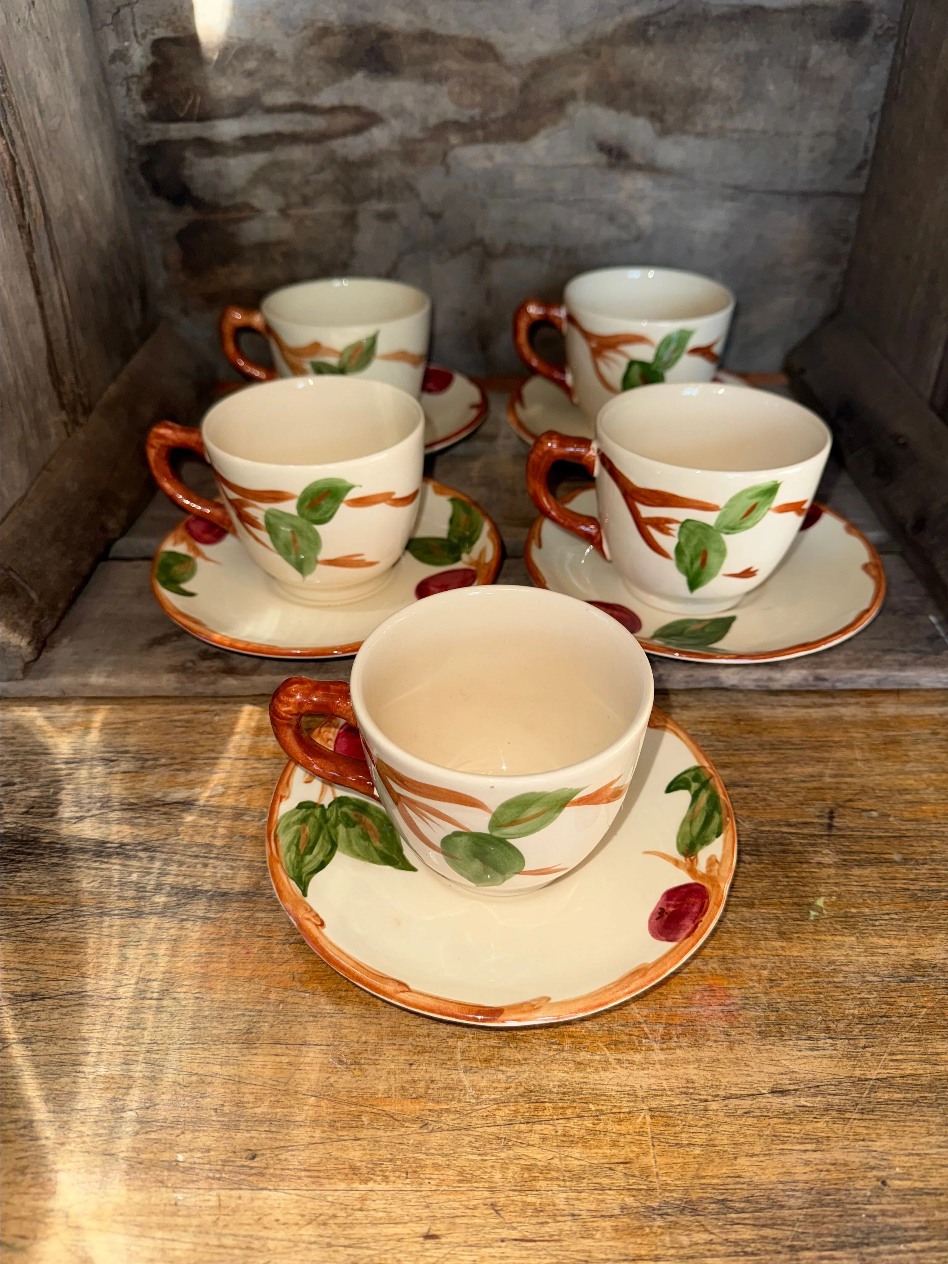 Product image for 5 Vintage Franciscan Apple Blossom Tea Cups and Saucers Hand Painted 1940’s