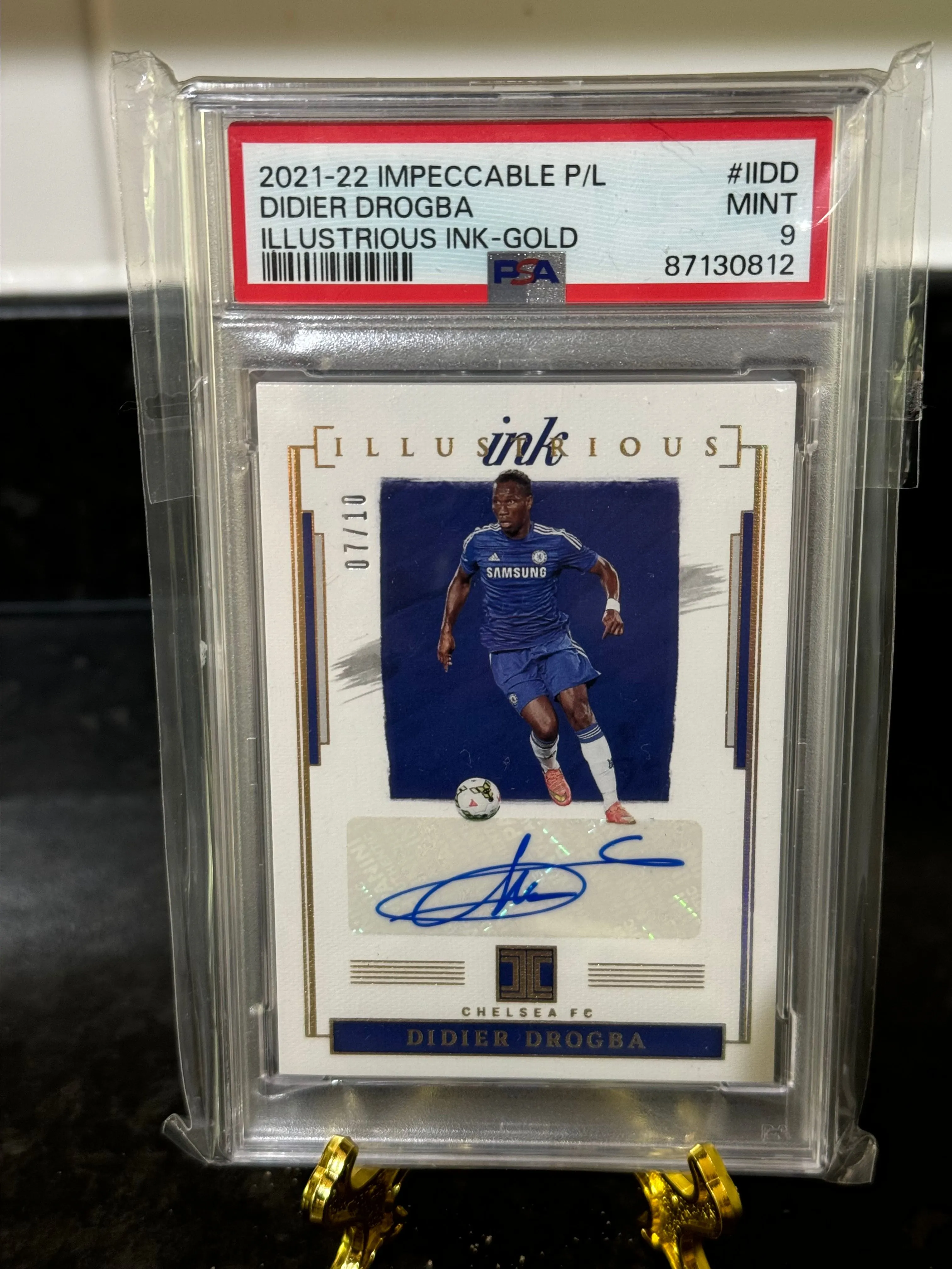 Product image for 2021-22 Didier Drogba Impeccable Illustrations Ink Gold /10 PSA 9