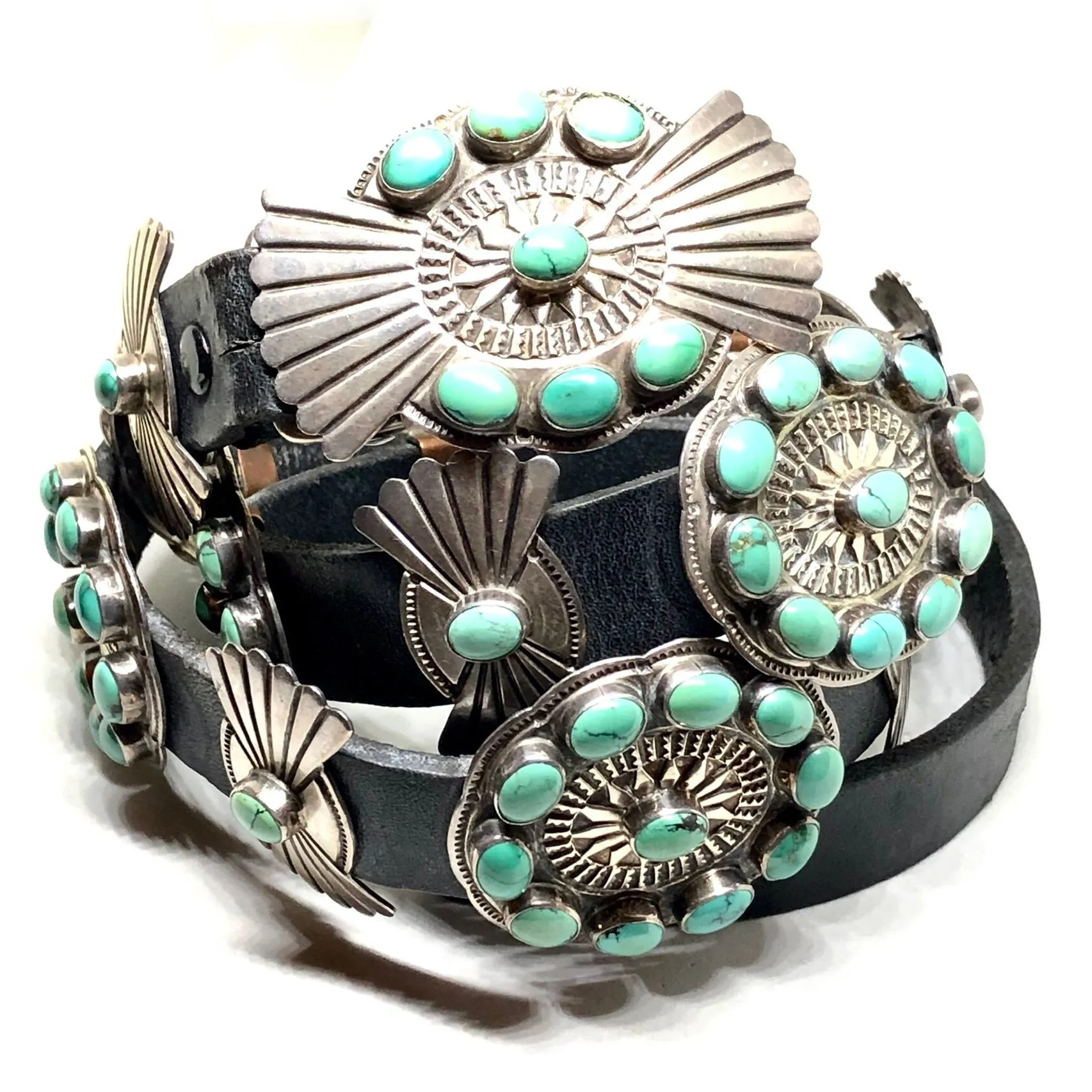 Product image for CONCHO belt w turquoise clusters