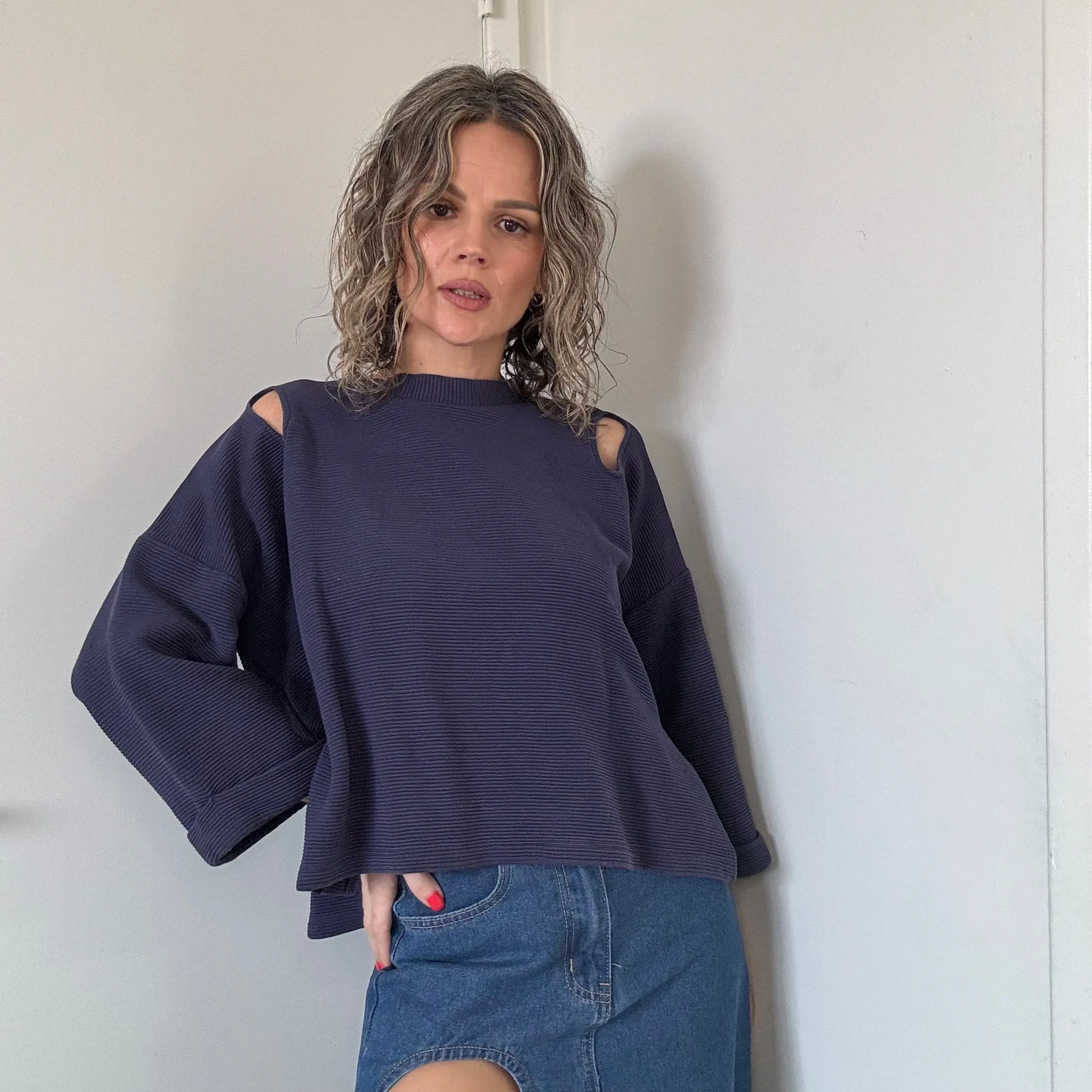 Product image for Varley Cut Out Ribbed Top in Blue