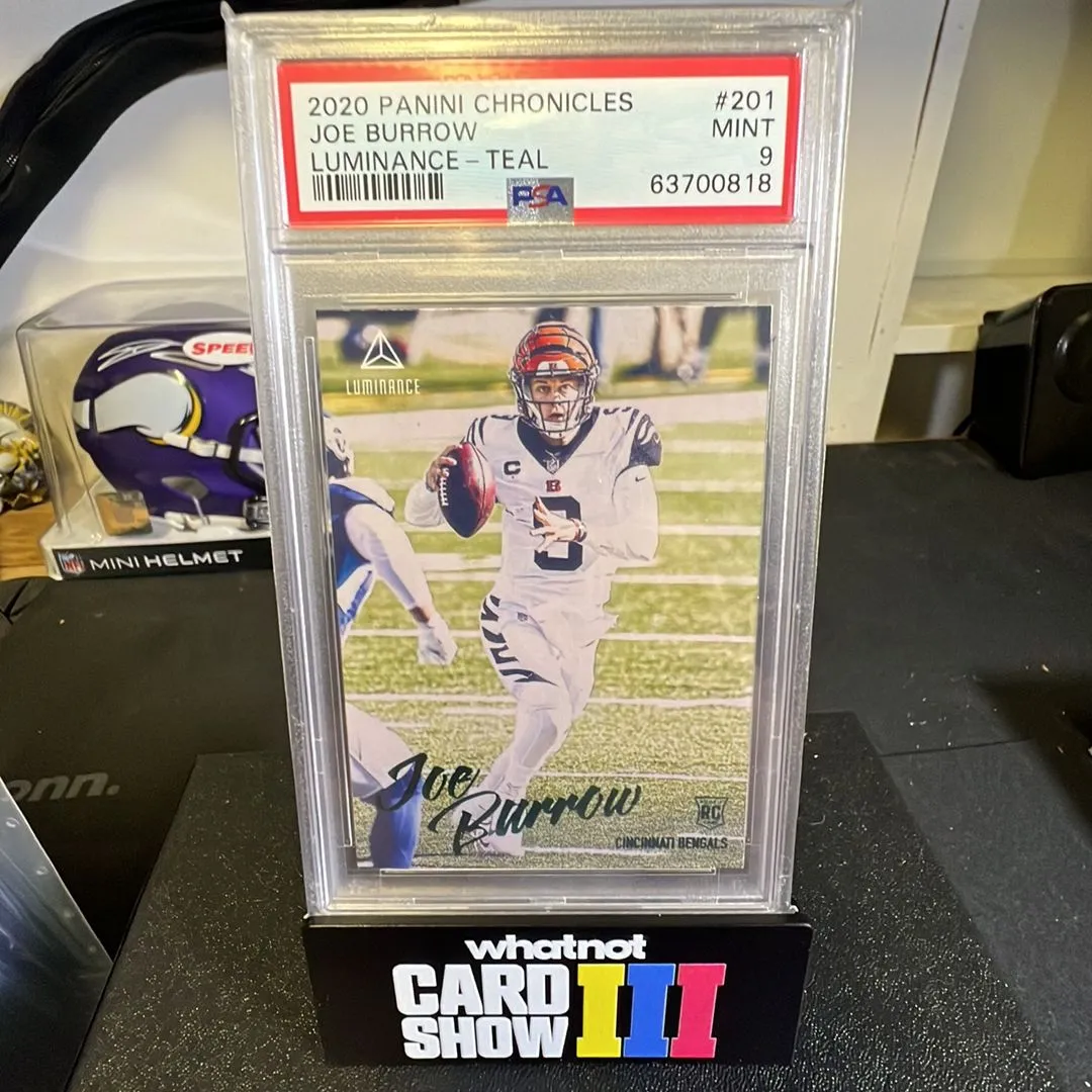 Product image for 2020 Panini Chronicles Luminance Joe Burrow 201 Luminance-Teal PSA MINT 9