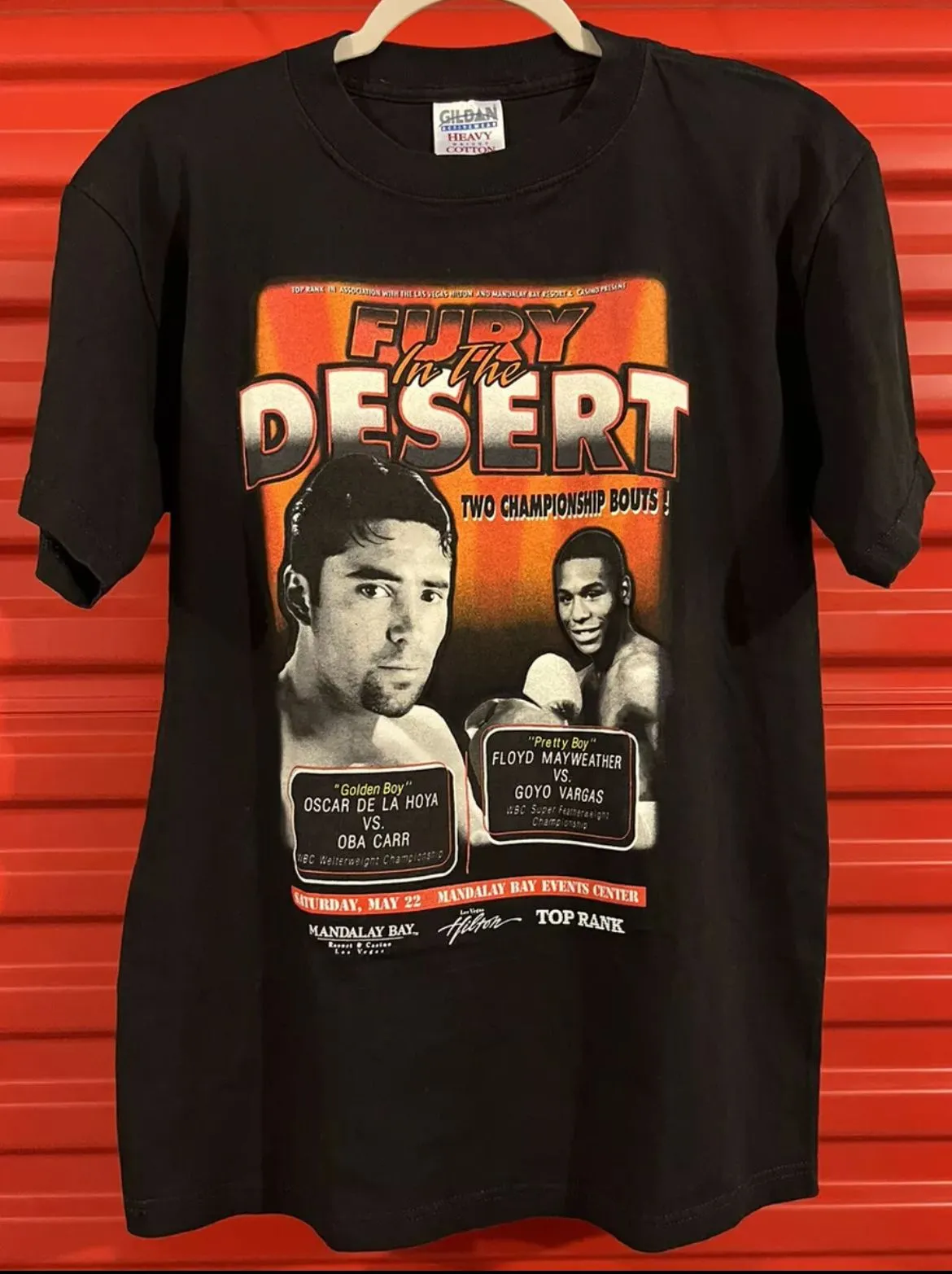 Product image for Vintage Floyd Mayweather Oscar De La Hoya Fury In The Desert Boxing T Shirt - Medium