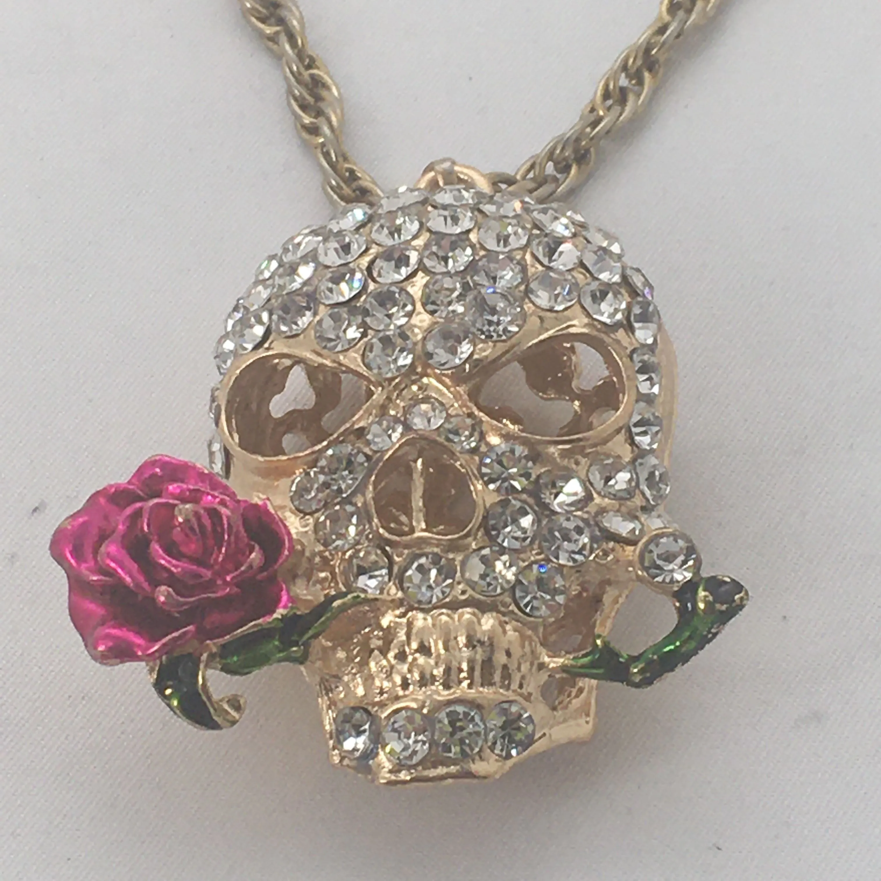 Product image for Vintage Betsey Johnson Crystal Sugar Skull Necklace