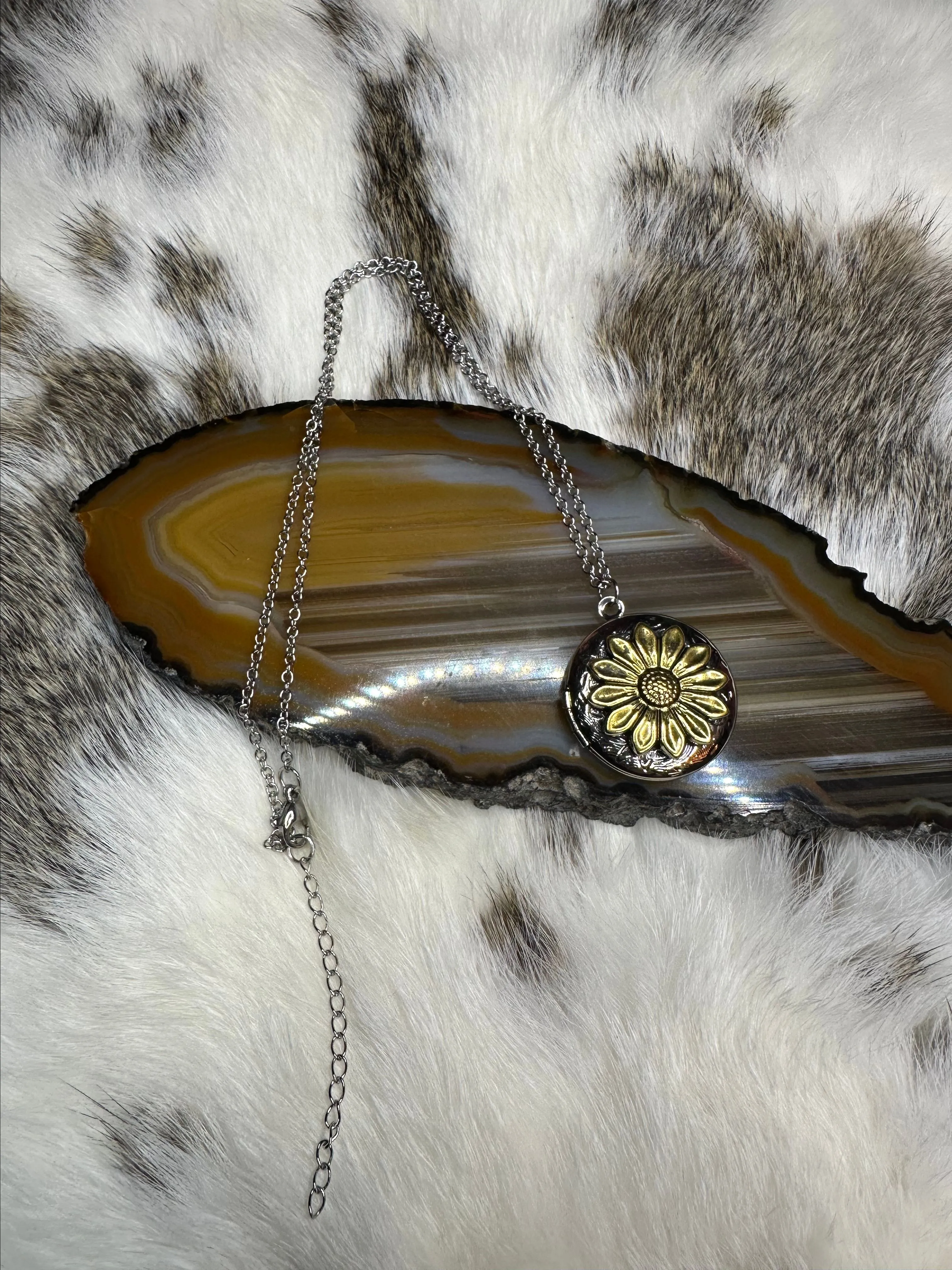 Product image for Sunflower Vintage Locket Necklace New Boho Country Western gift mother daughter floral silver brass