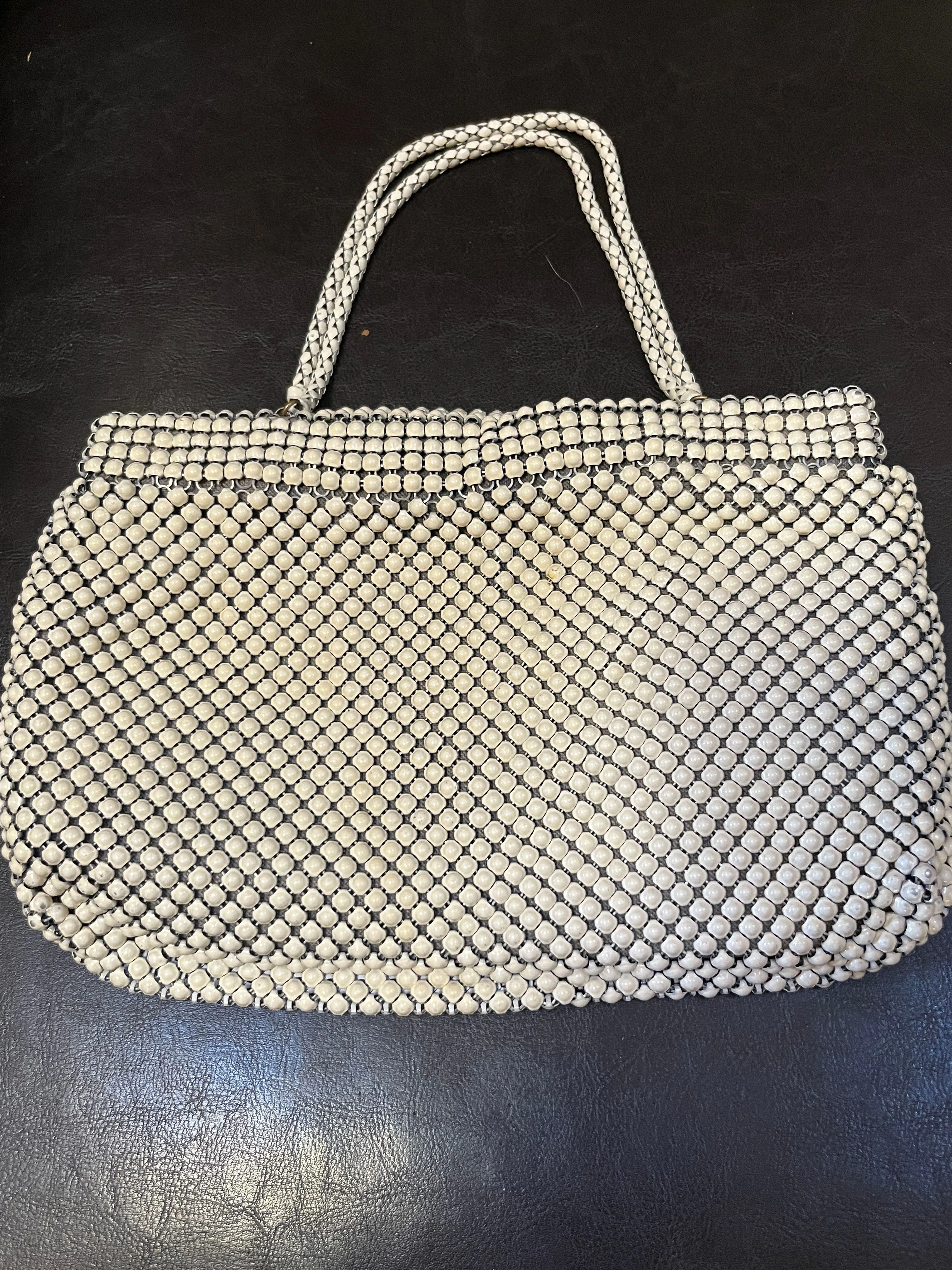 Product image for 1940s Whiting & Davis White Enameled Mesh Shoulder Bag/Purse