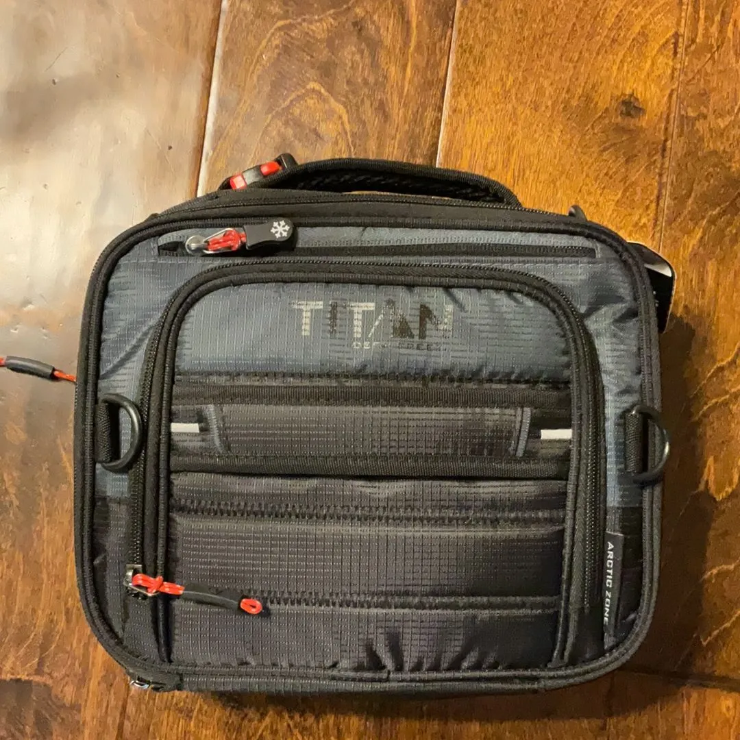 Product image for Titan Deep Freeze Expandable Lunch Box with 2 Ice Walls, Blue,Gray, Black, 14x14x14