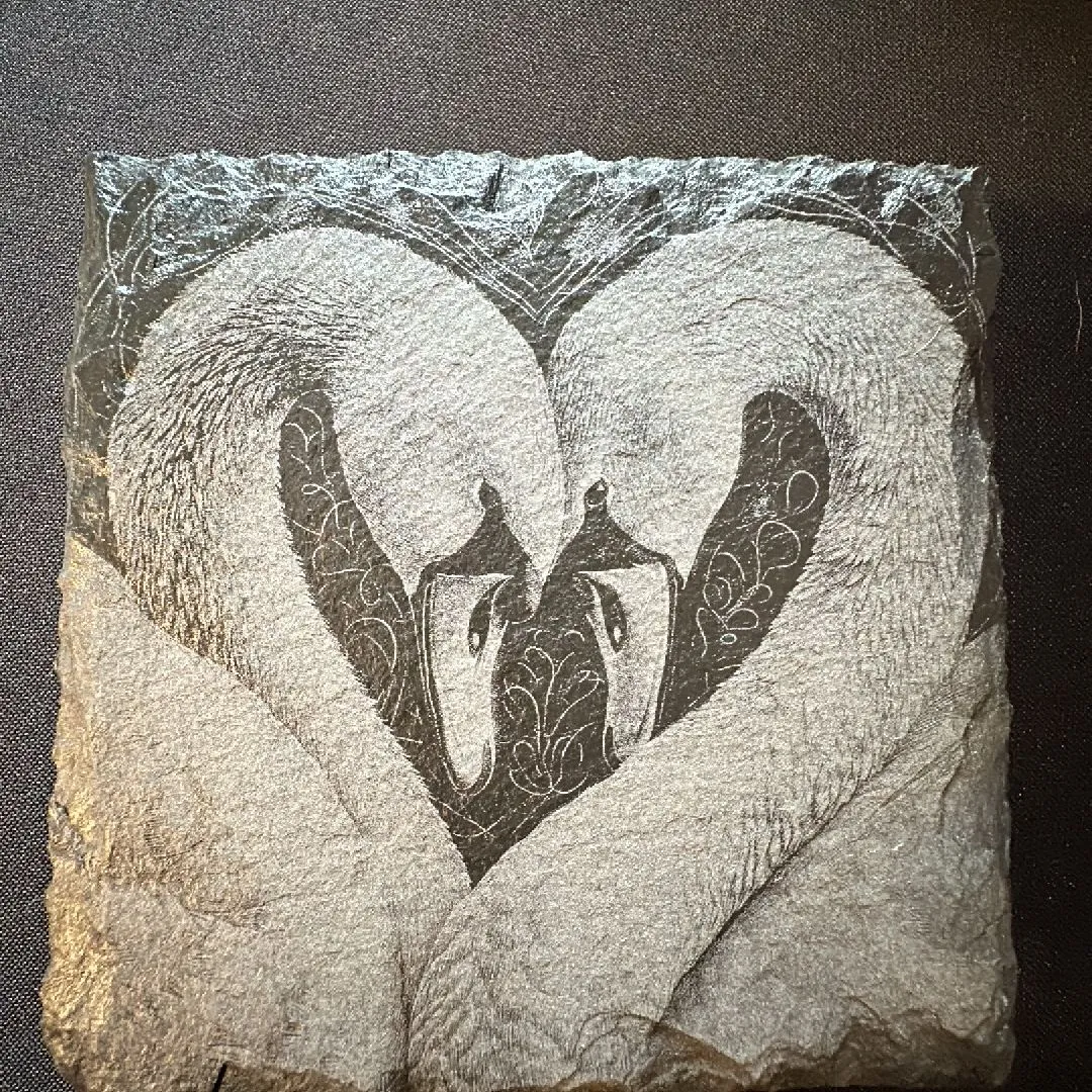 Product image for “Swans in a heart” slate coaster set (4pc)