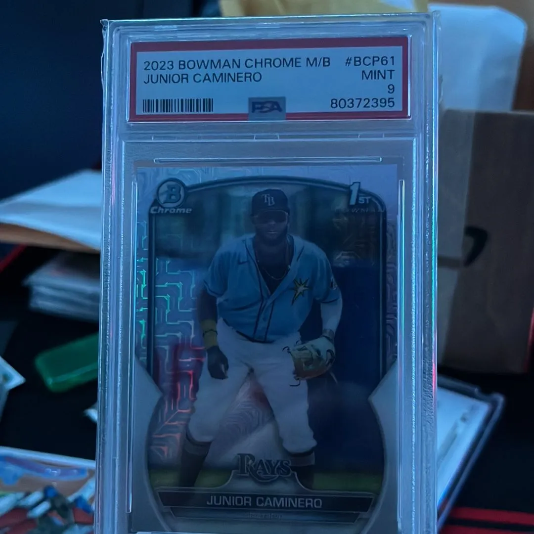 Product image for 2023 Bowman Mega Box Chrome Junior Caminero 61 Chrome PSA MINT 9