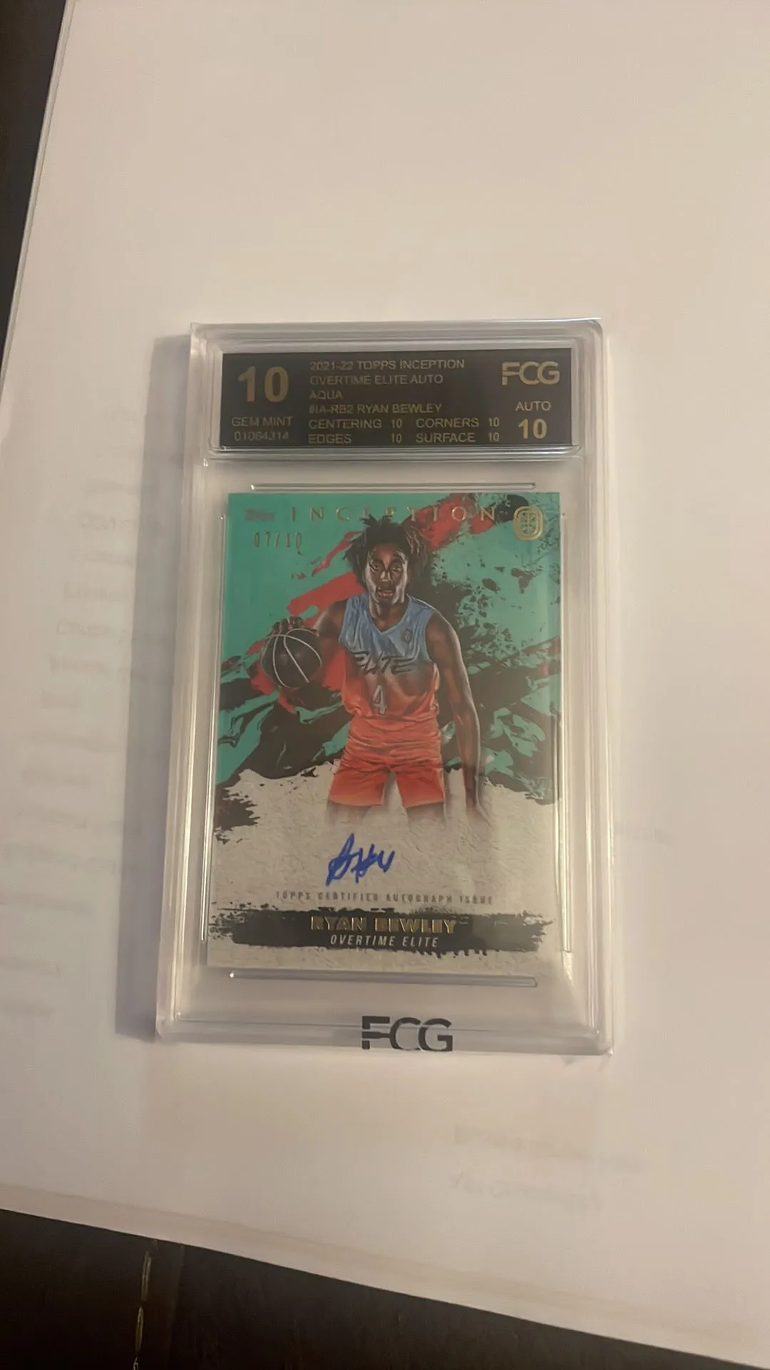 Product image for 2021-22 Topps Inception OTE Auto Aqua Ryan Bewley 07/10 Pop1