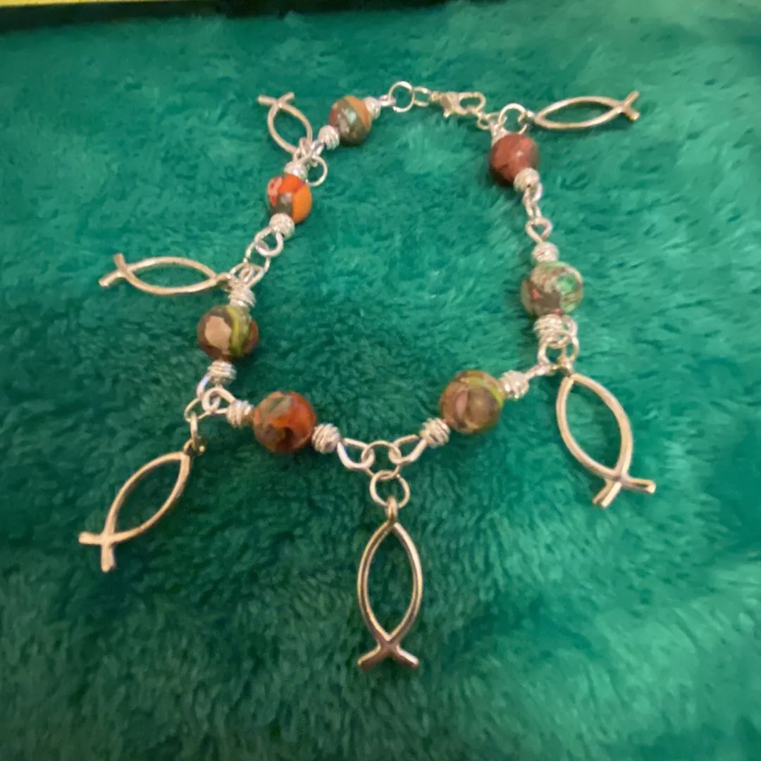 Product image for Jesus Fish / Imperial Jasper Dangle Bracelet
