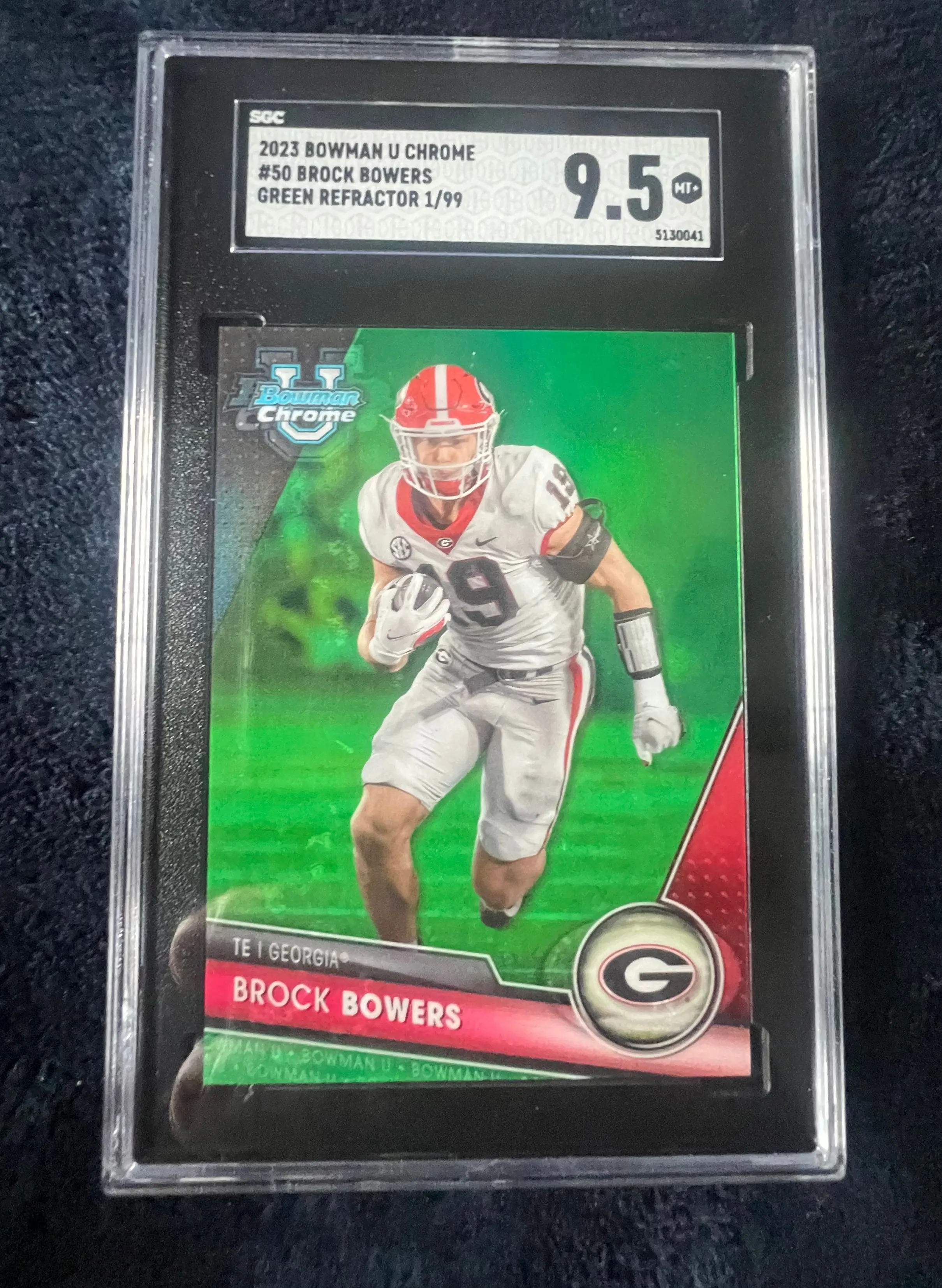 Product image for Brock Bowers #50 2023 Bowman U Chrome Green Shimmer Refractor #1/99 SGC 9.5 MT+