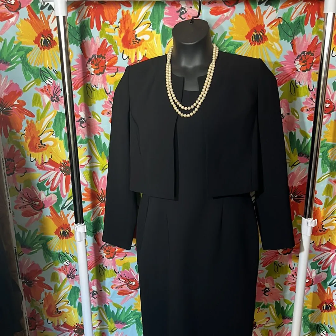 Product image for Classic Kasper Two Piece Black Business Suit Sz.8 (Pearls Not Included)