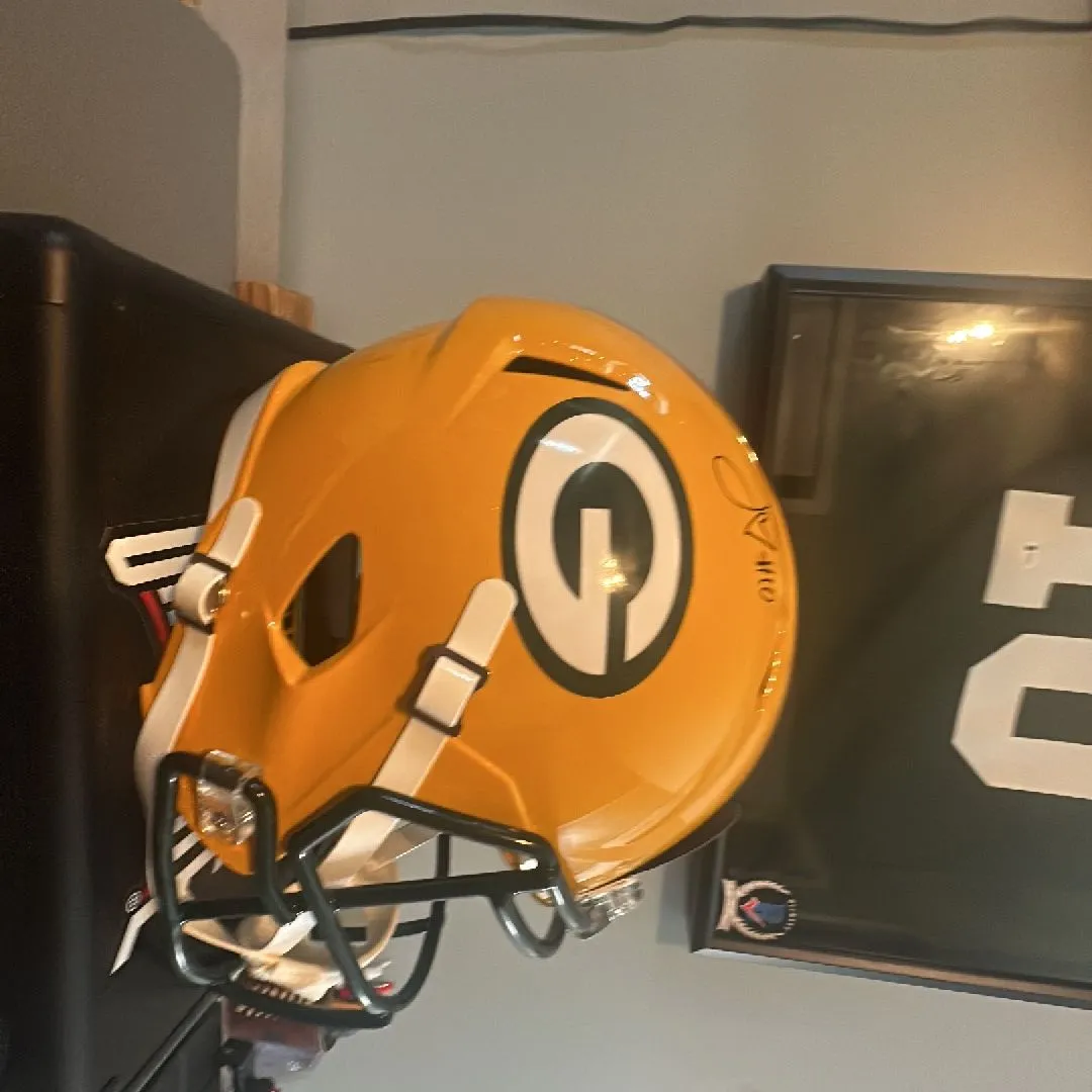 Product image for Signed Jordan love helmet ￼ speed, replica, authenticated by Beckett ￼