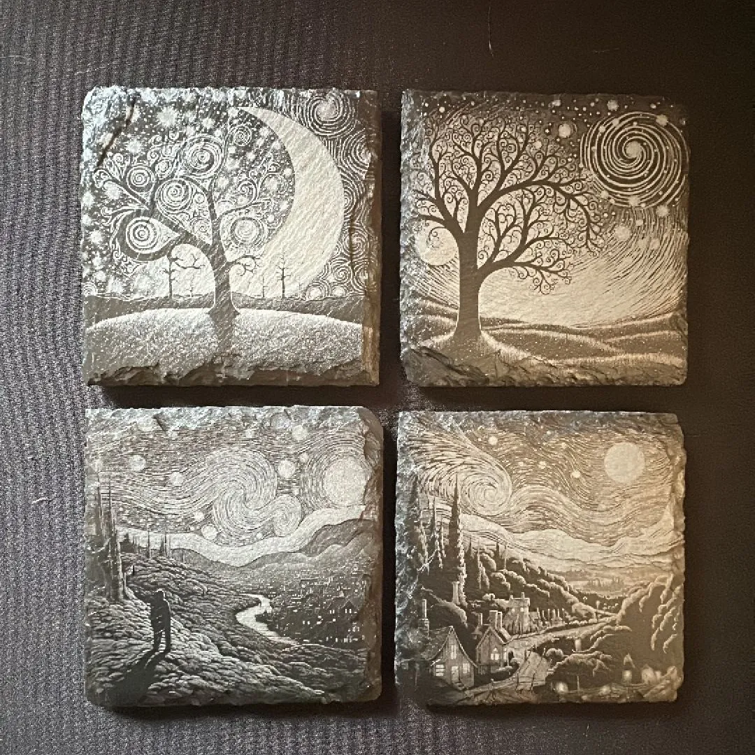 Product image for Starry Night inspired slate coaster set (4pc)
