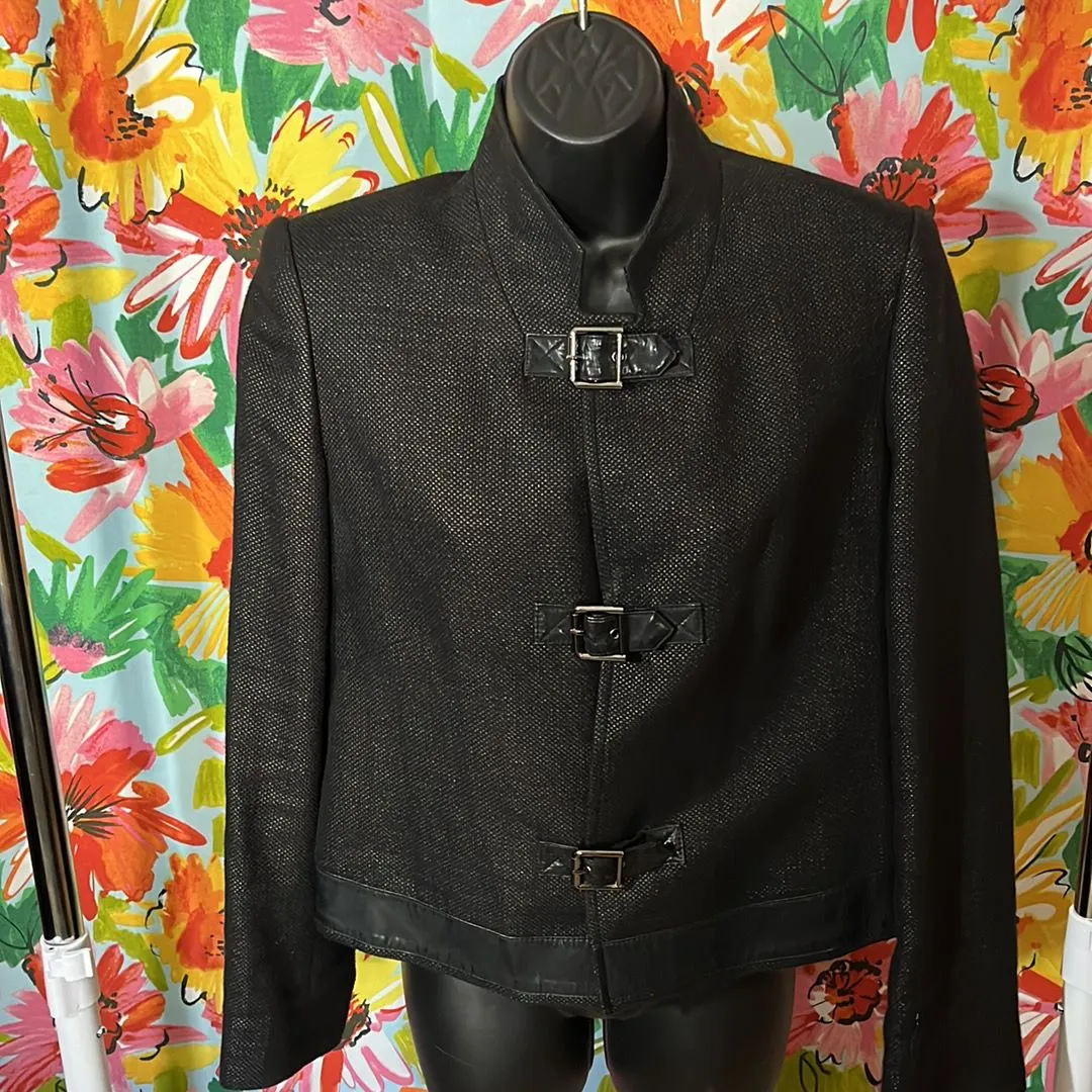 Product image for Black Anne Klein Tweed and Pleather Jacket
