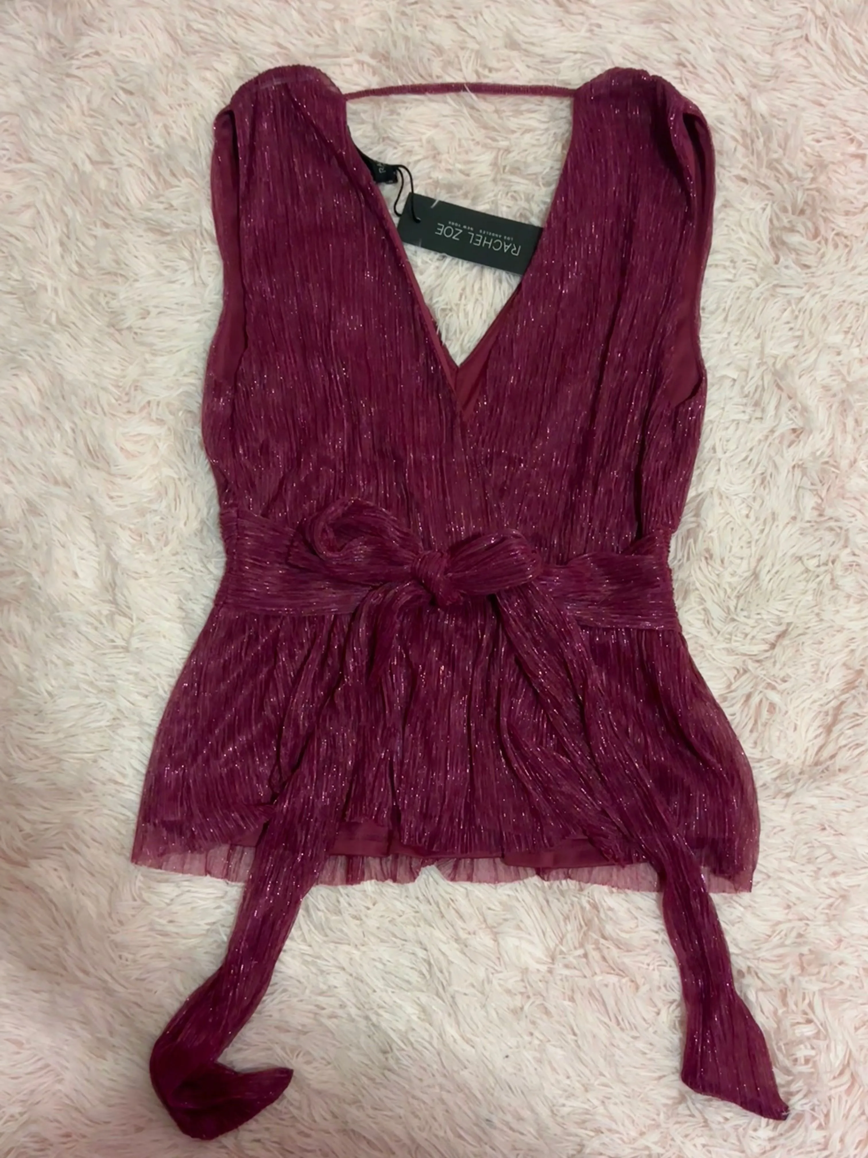 Product image for NWT Rachel Zoe Shimmer Burgundy Wrap Tie Classy Top Blouse Size Small