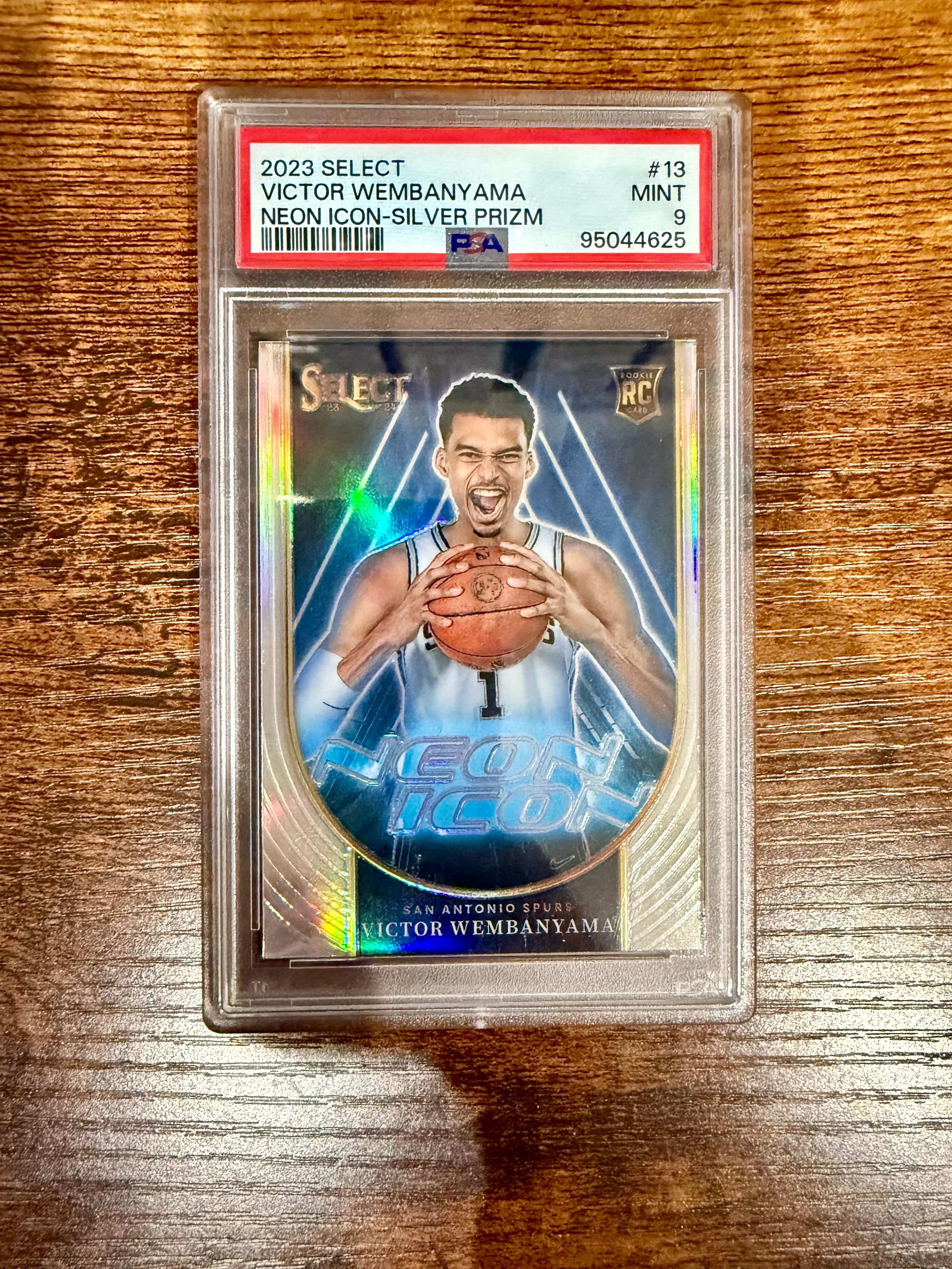 Product image for 2023 Select Victor Wembanyama Neon Icon Silver Prizm Rookie SP #13 PSA 9 Mint RC