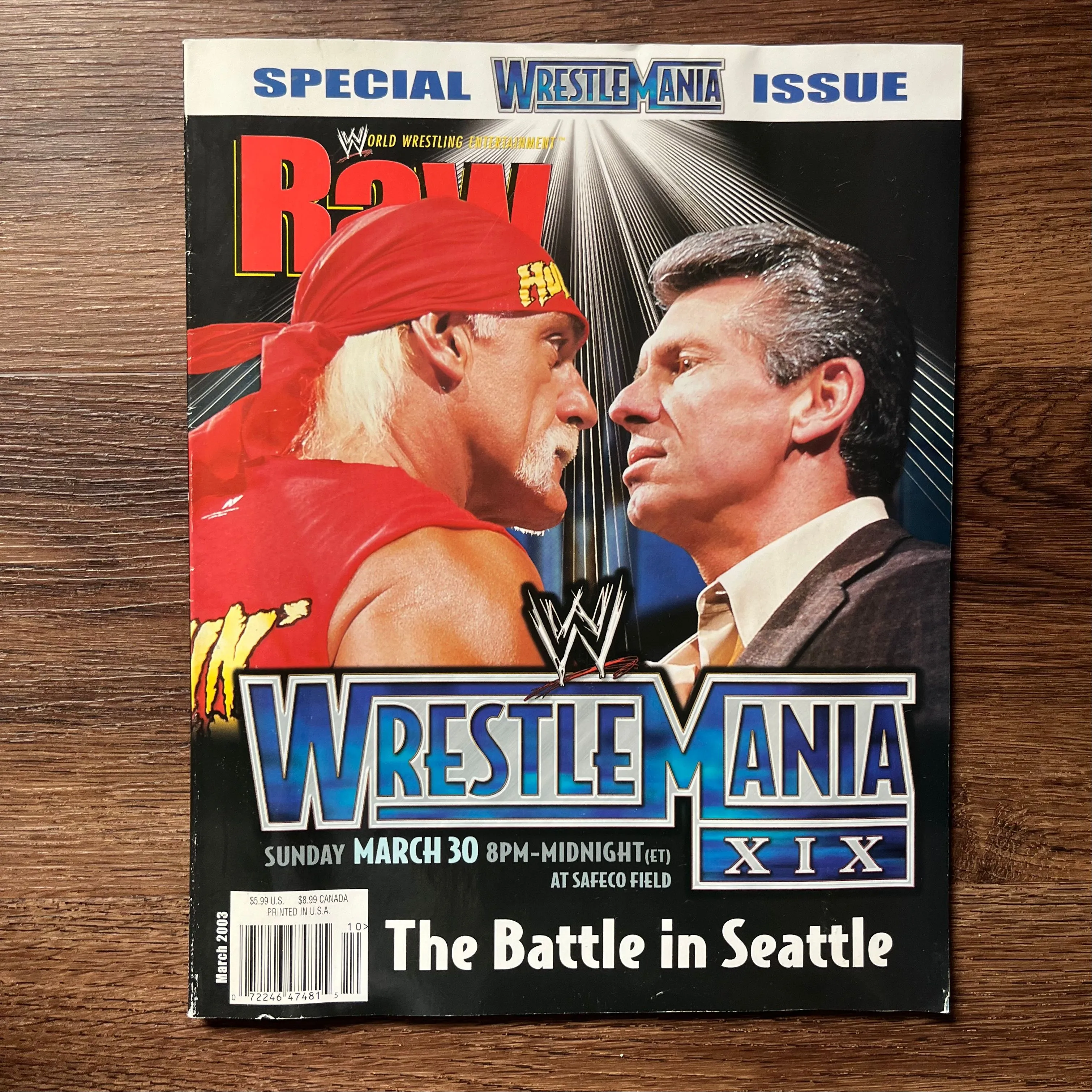 Product image for WWE Raw Magazine March 2003 Wrestlemania XIX Hulk vs Vince McMahon The Battle in Seattle