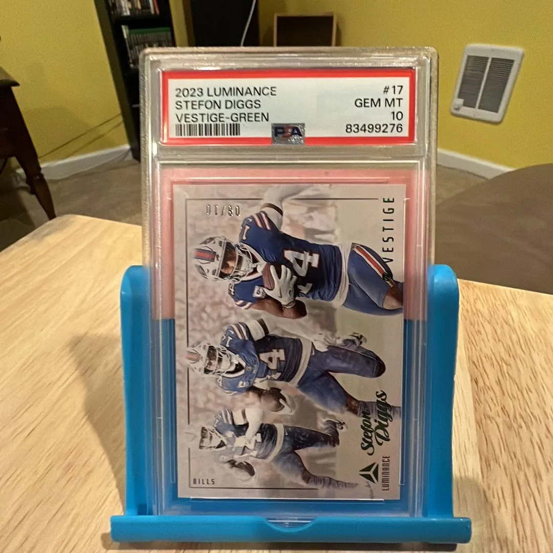 Product image for 2023 Panini Luminance Vestige Stefon Diggs 17 Vestige-Green PSA GEM MT 10