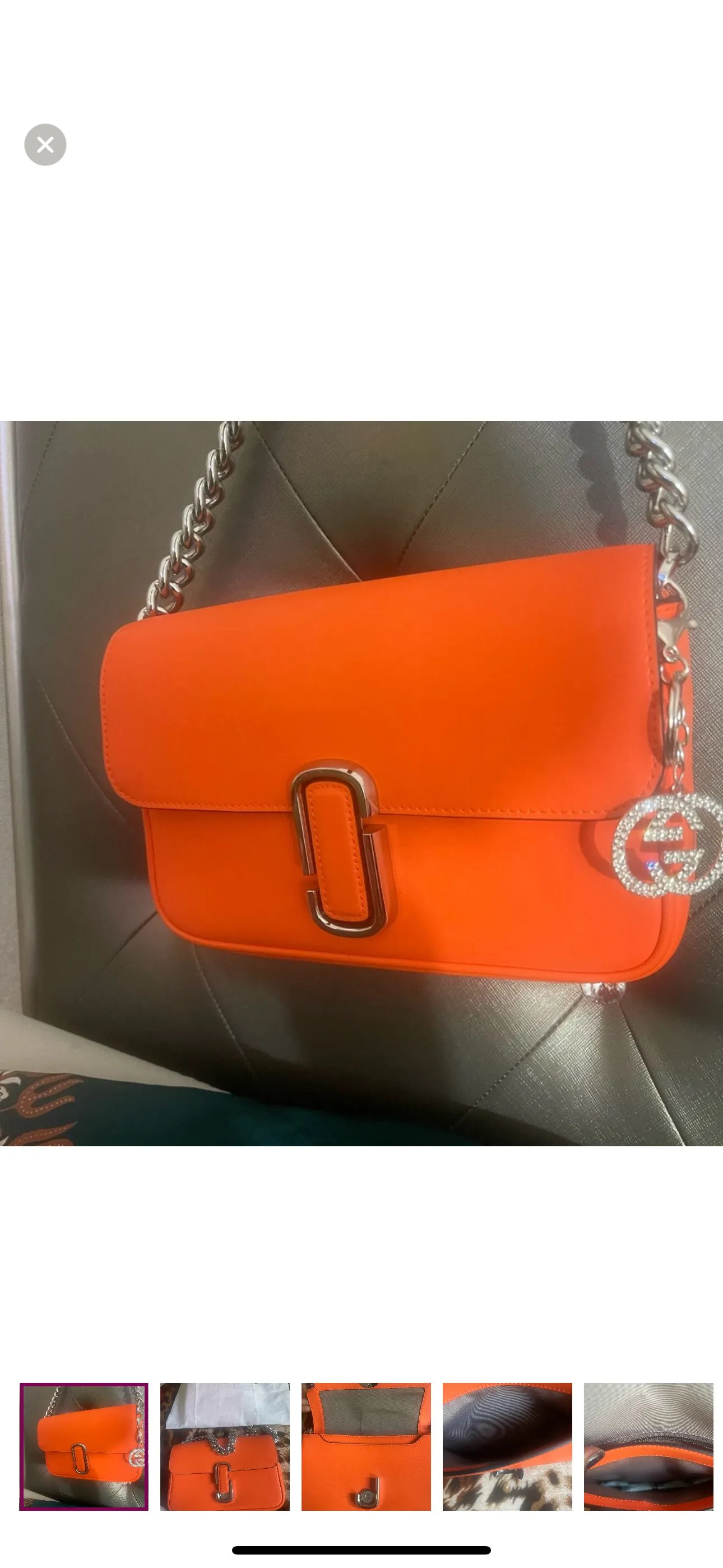 Product image for 35 # Marc Jacob orange bag with sliver chain pro-owned key chain bundle & dust Bag