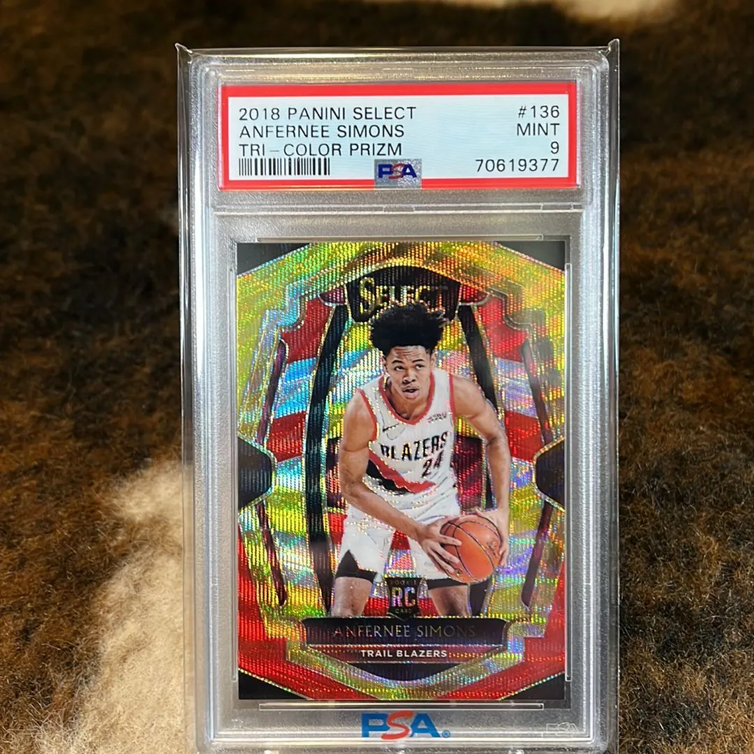 Product image for 2018 Panini Select Anfernee Simons 136 Premier Level Tri-Color Prizm PSA MINT 9