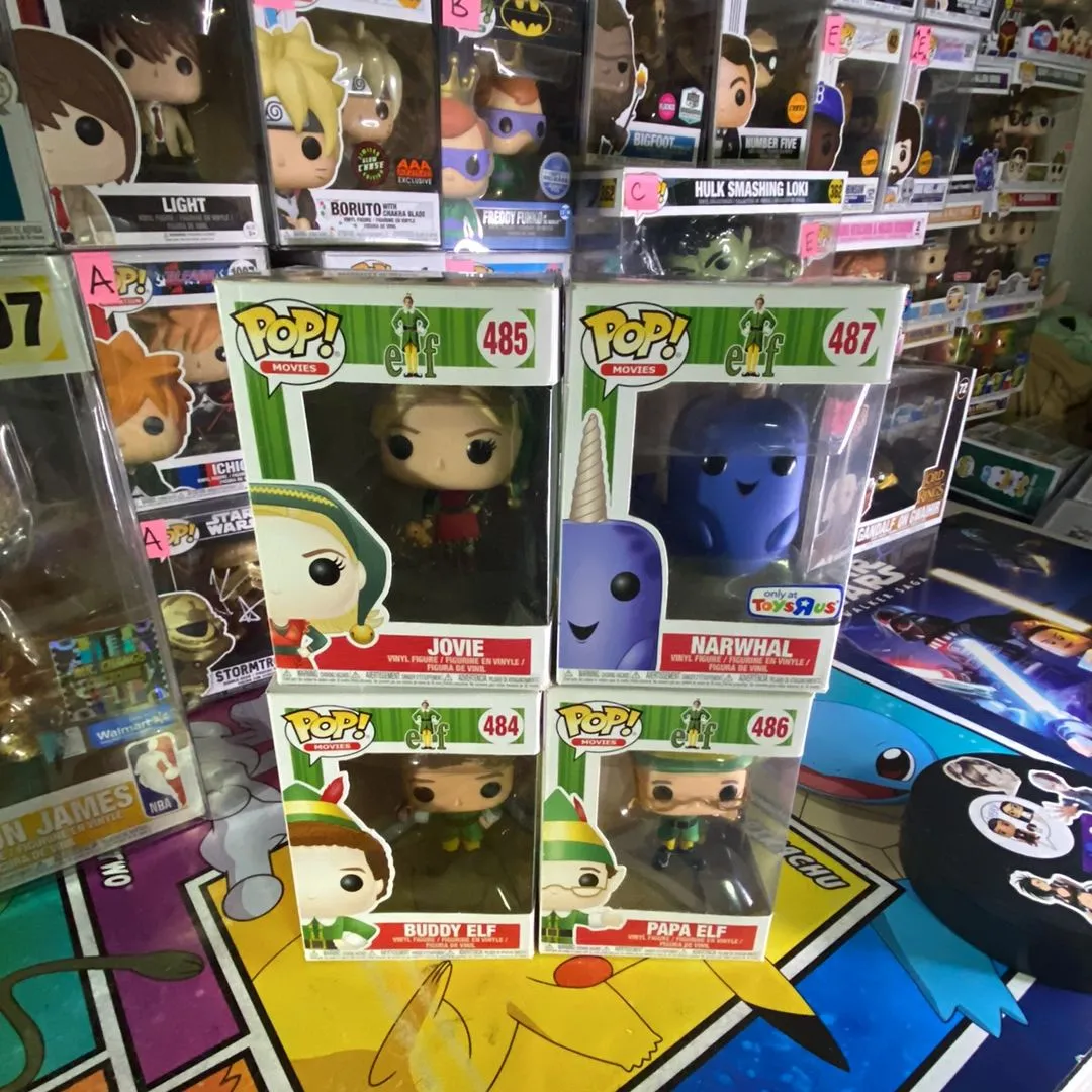 Product image for Elf lots of 4 buddy elf 484, papa elf 486, Josie 485 and narwhal 487