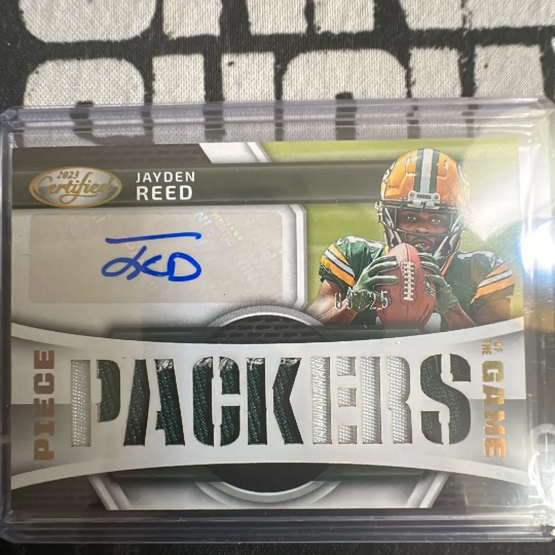 Product image for Jayden Reed 2023 Panini Certified Piece of the Game RPA Packers 9/25 PGS-JR