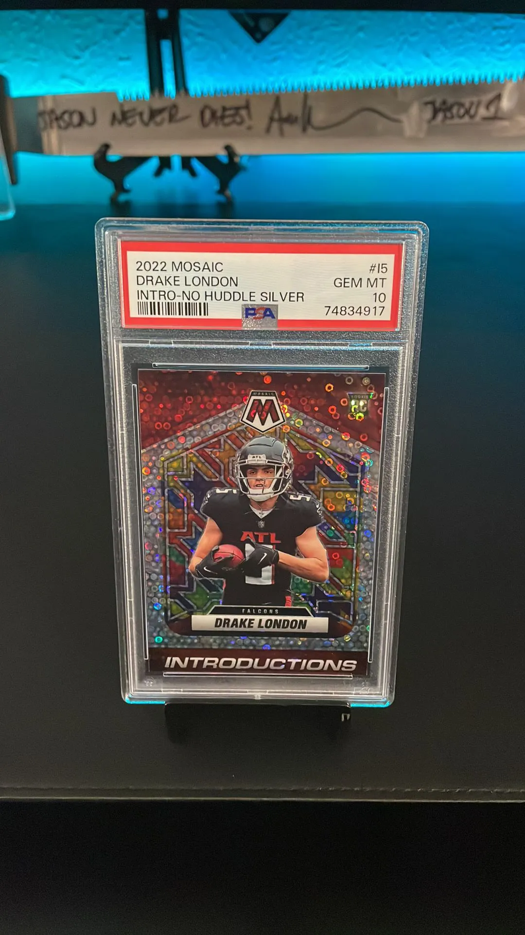 Product image for 2022 Panini Mosaic Drake London Intro-No Huddle Silver/PSA Gem MT 10