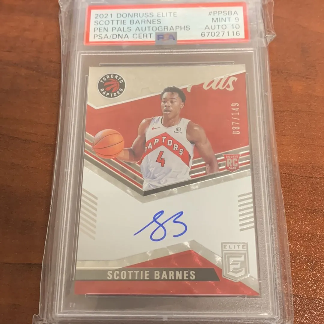 Product image for 2021 Panini Donruss Elite Pen Pals Autographs Scottie Barnes PPSBA Pen Pals Autographs PSA MINT 9