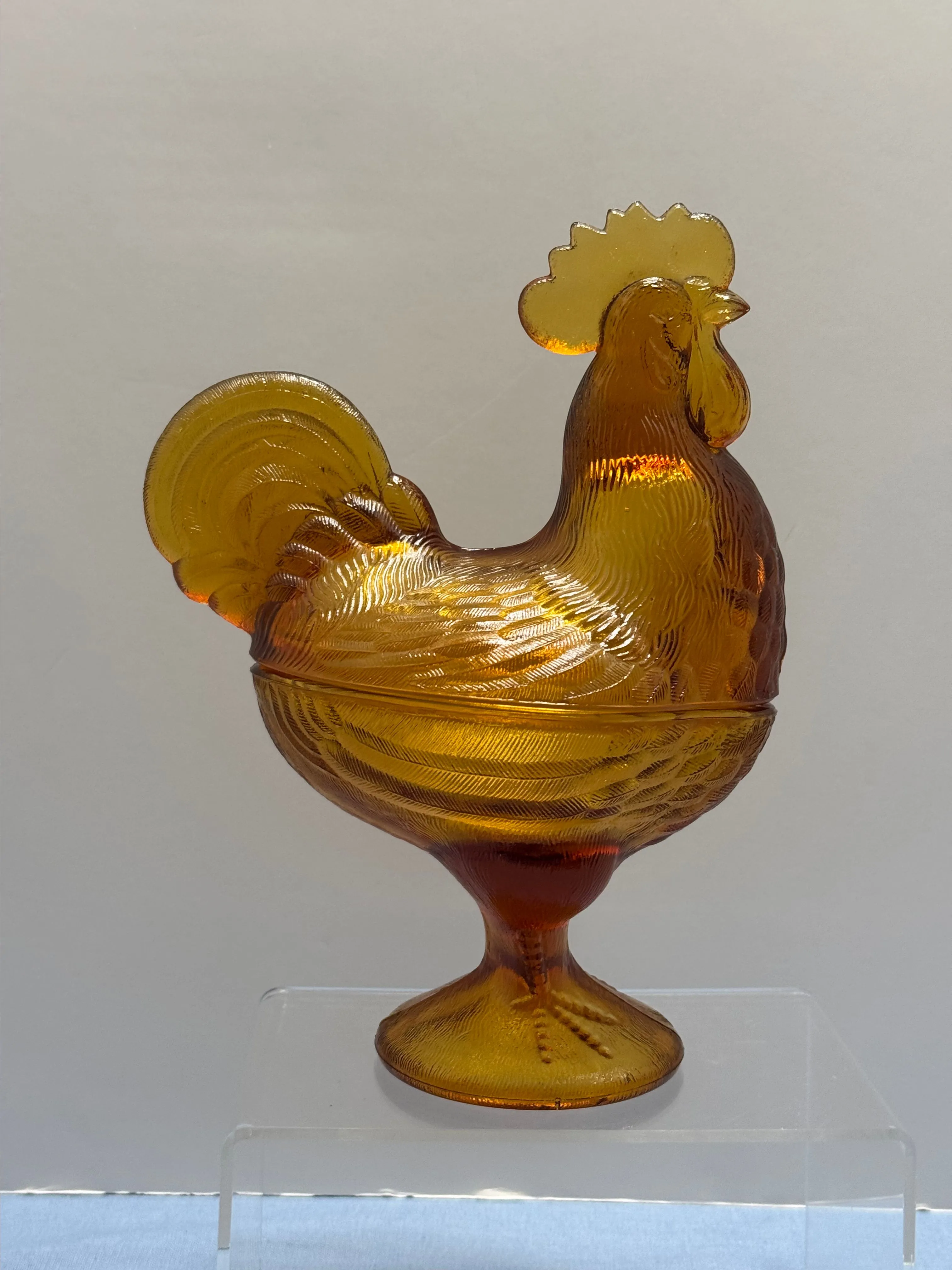 Product image for Rooster Lidded Jar Candy Dish Amber Glass