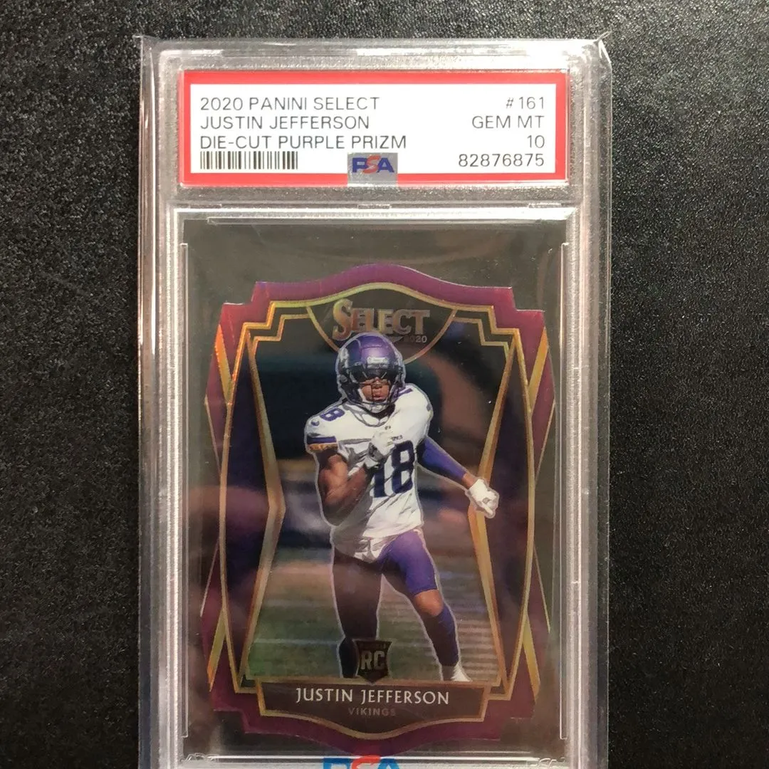 Product image for 2020 Panini Select Justin Jefferson 161 Die-Cut Purple Prizm PSA GEM MT 10