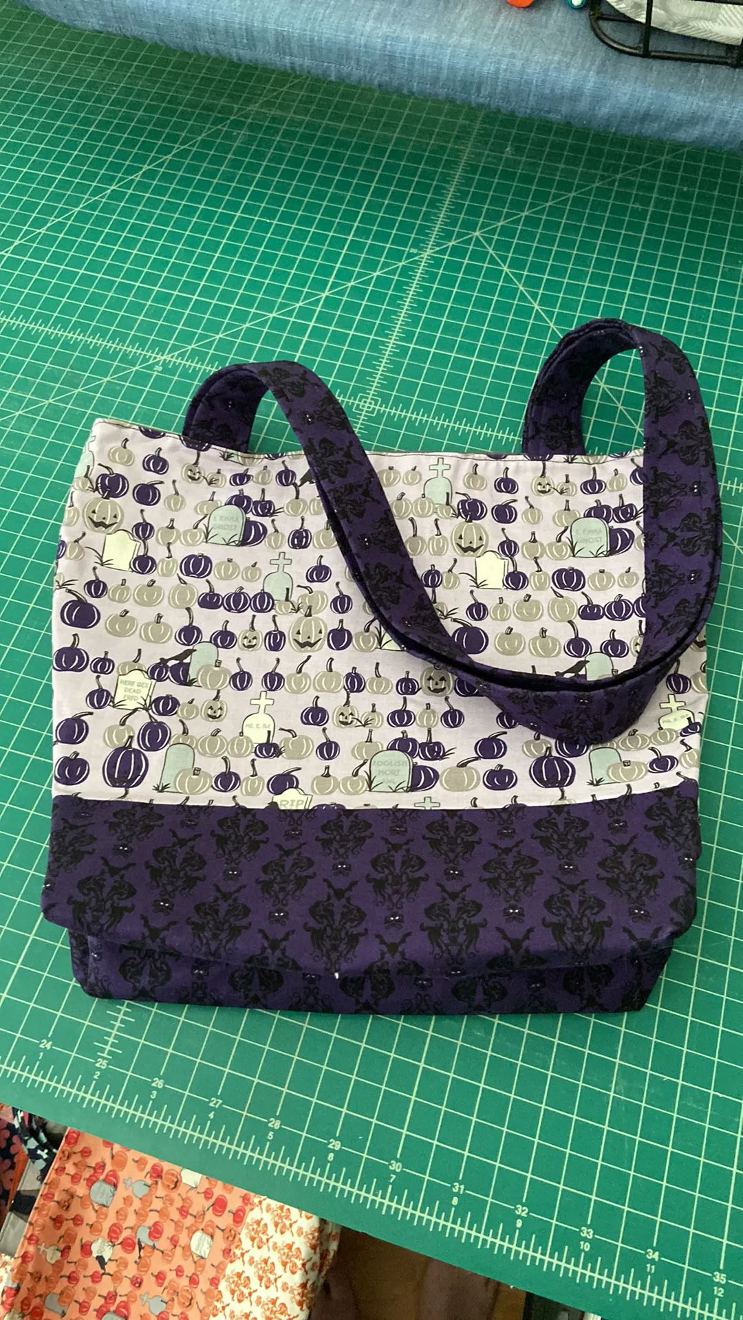 Product image for Halloween themed tote - purple pumpkins