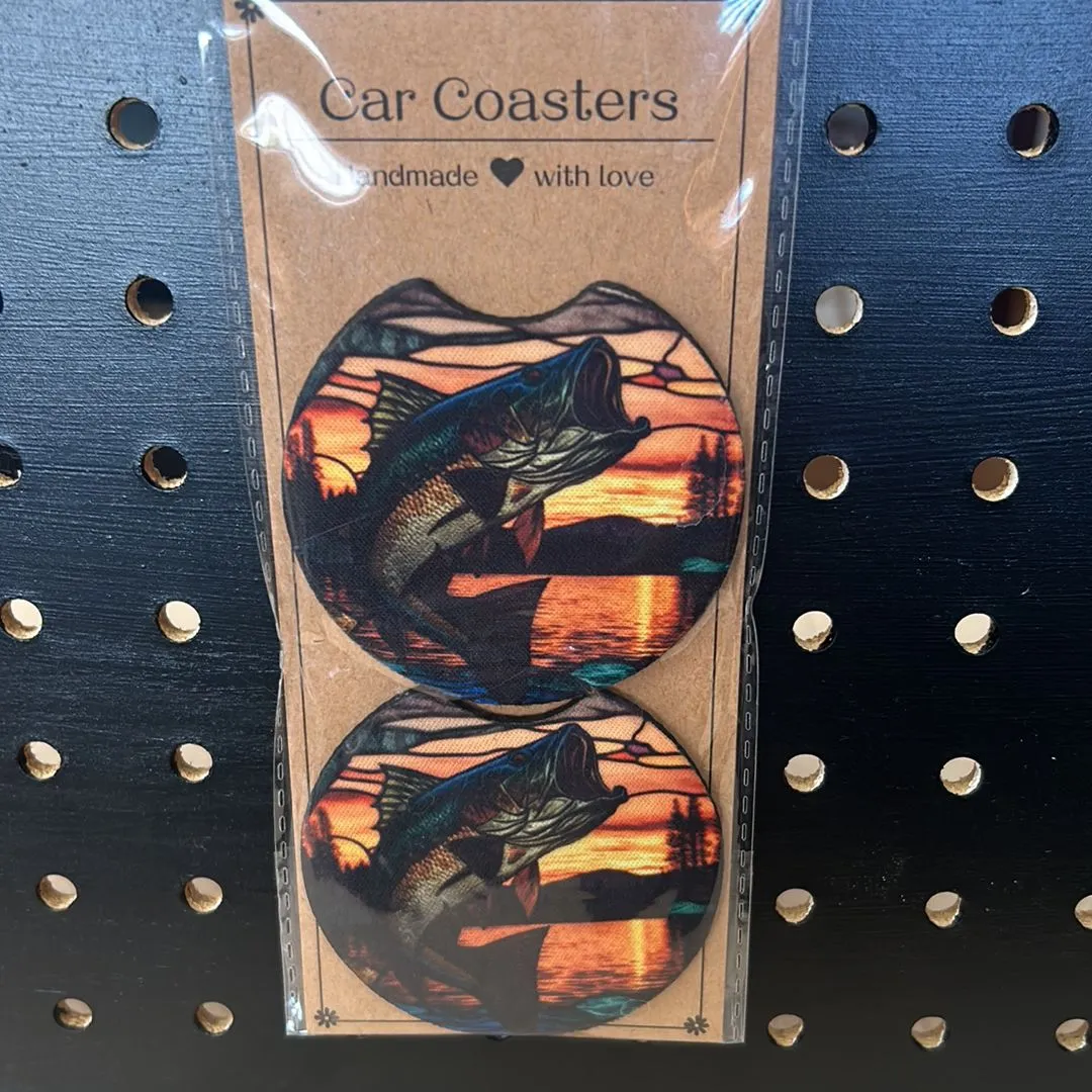 Product image for Bass with Stainglass background car coasters