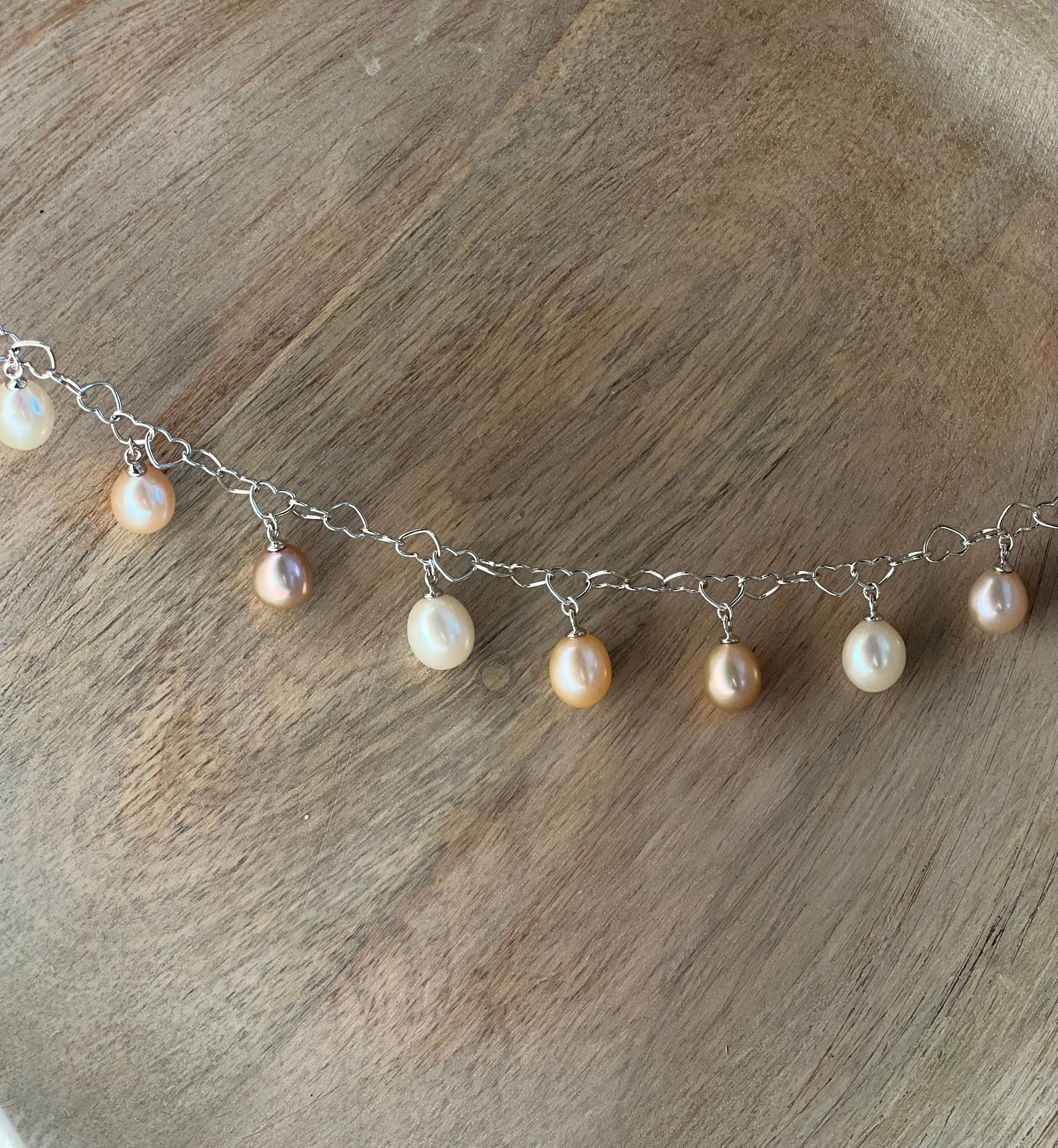Product image for Sterling Silver Freshwater Cultured Pearl Bracelet with Heart Links