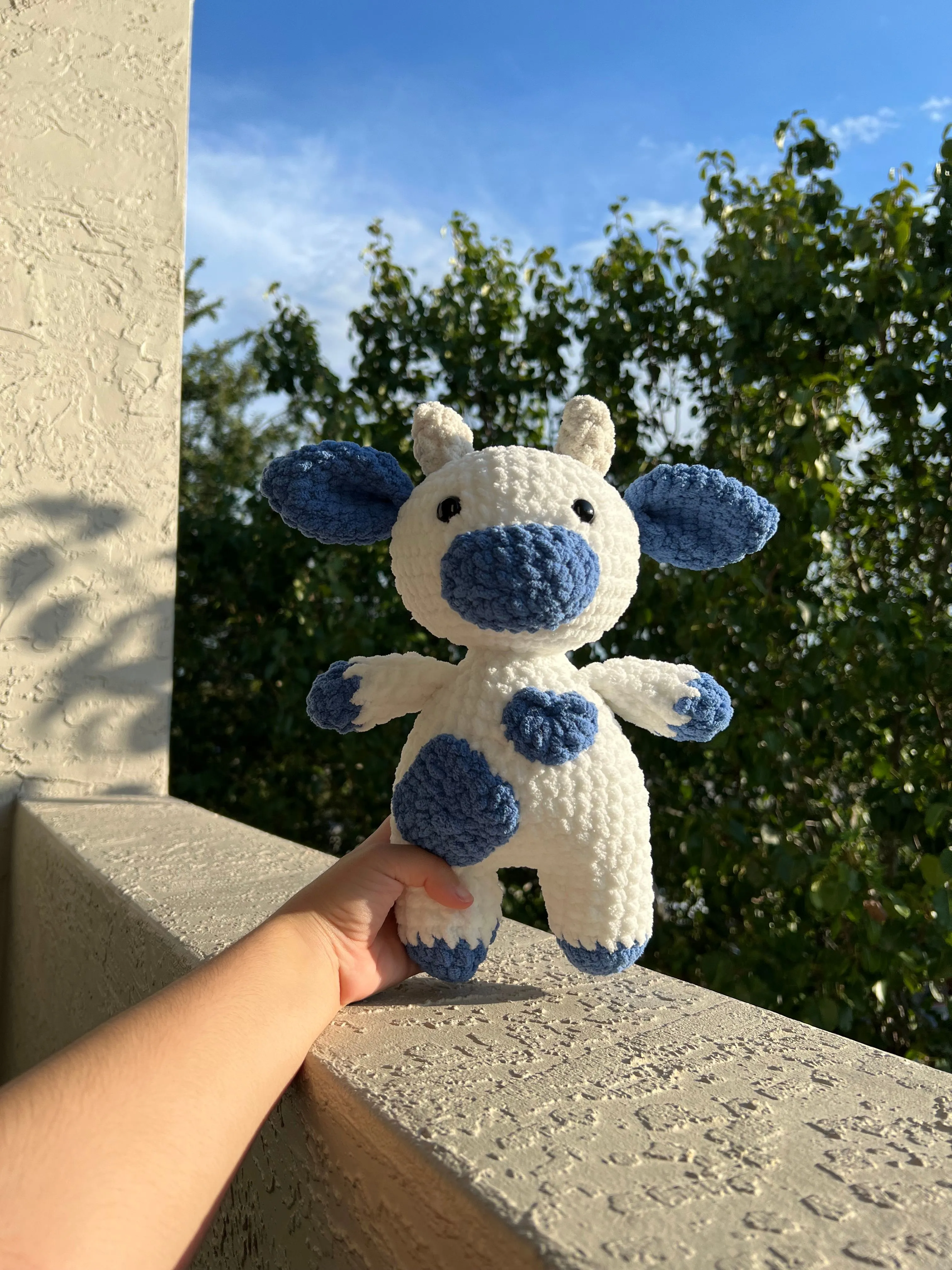 Product image for White and blue Crochet Amigurumi Cow