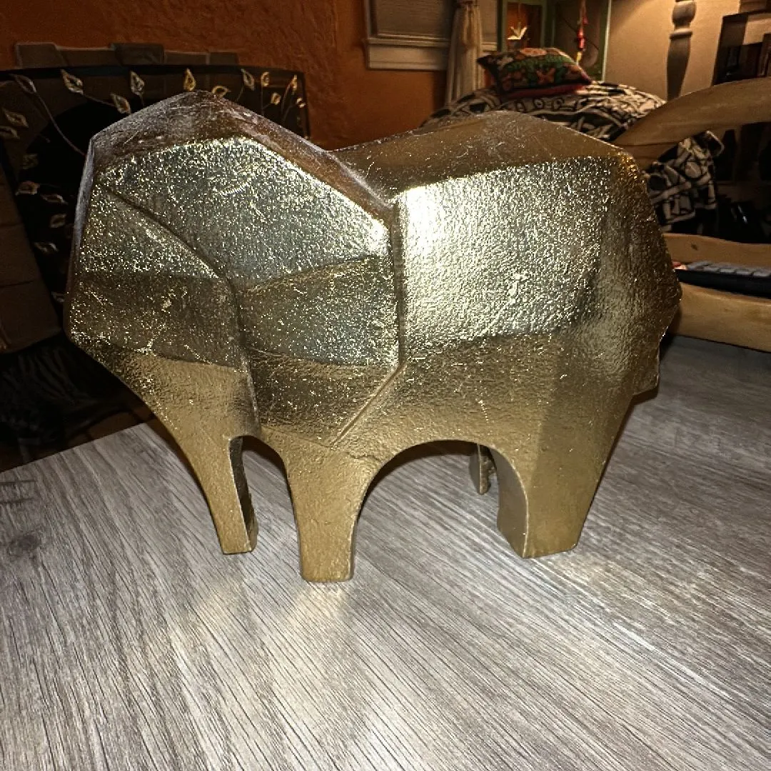 Product image for Metal Cubist Style Gold Painted Elephant Figurine