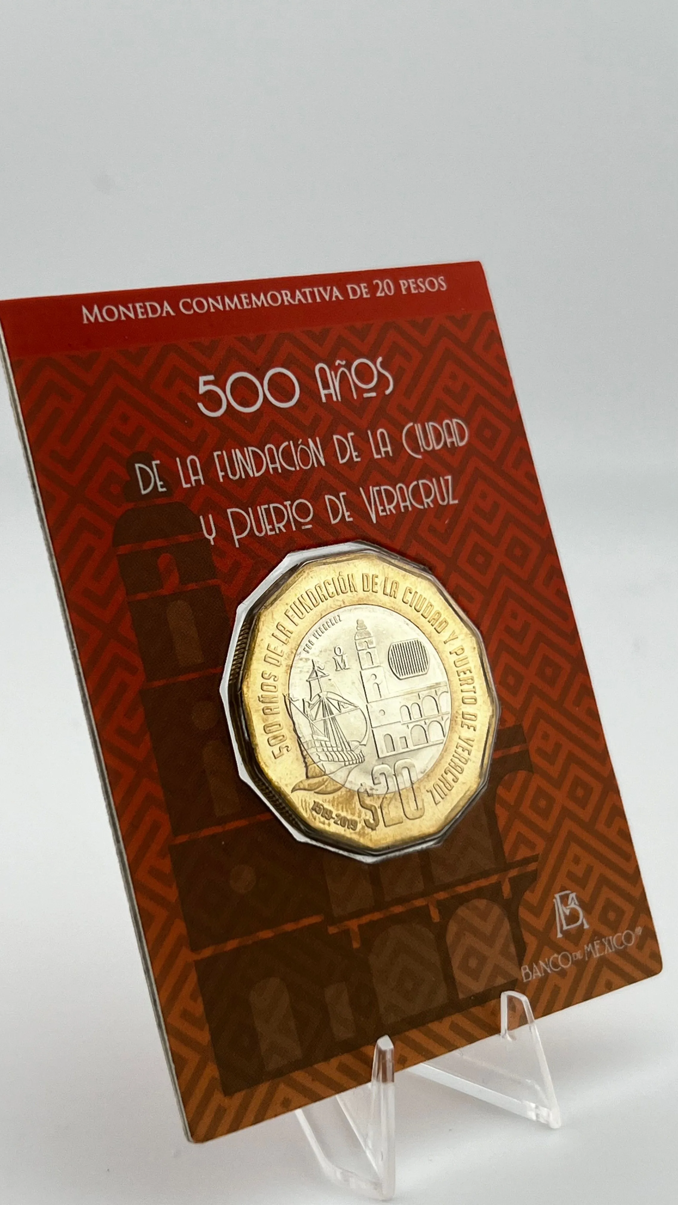 Product image for 2019 Mexico 20 Pesos Bimetallic 500 Anos Fundacion Ciudad Y Puerto Vera Cruz Unc