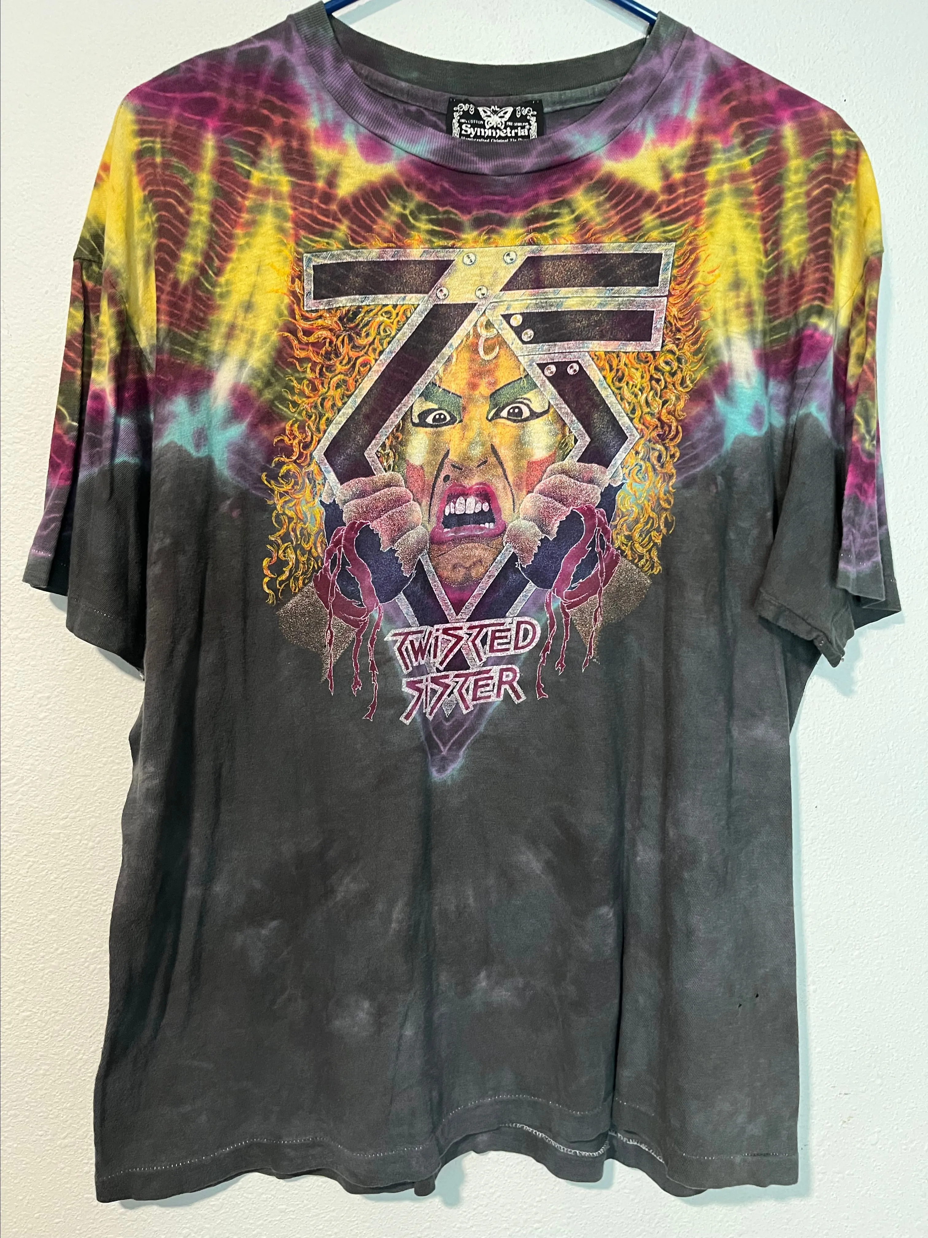 Product image for 80s Twisted Sister Symmetria Tie Dye T-Shirt - Large (22x27) - single stitch vintage band tee