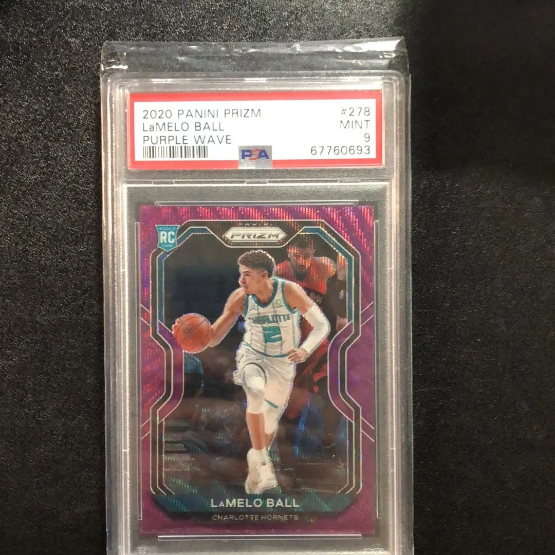 Product image for 2020 Panini Prizm Lamelo Ball 278 Purple Wave PSA MINT 9