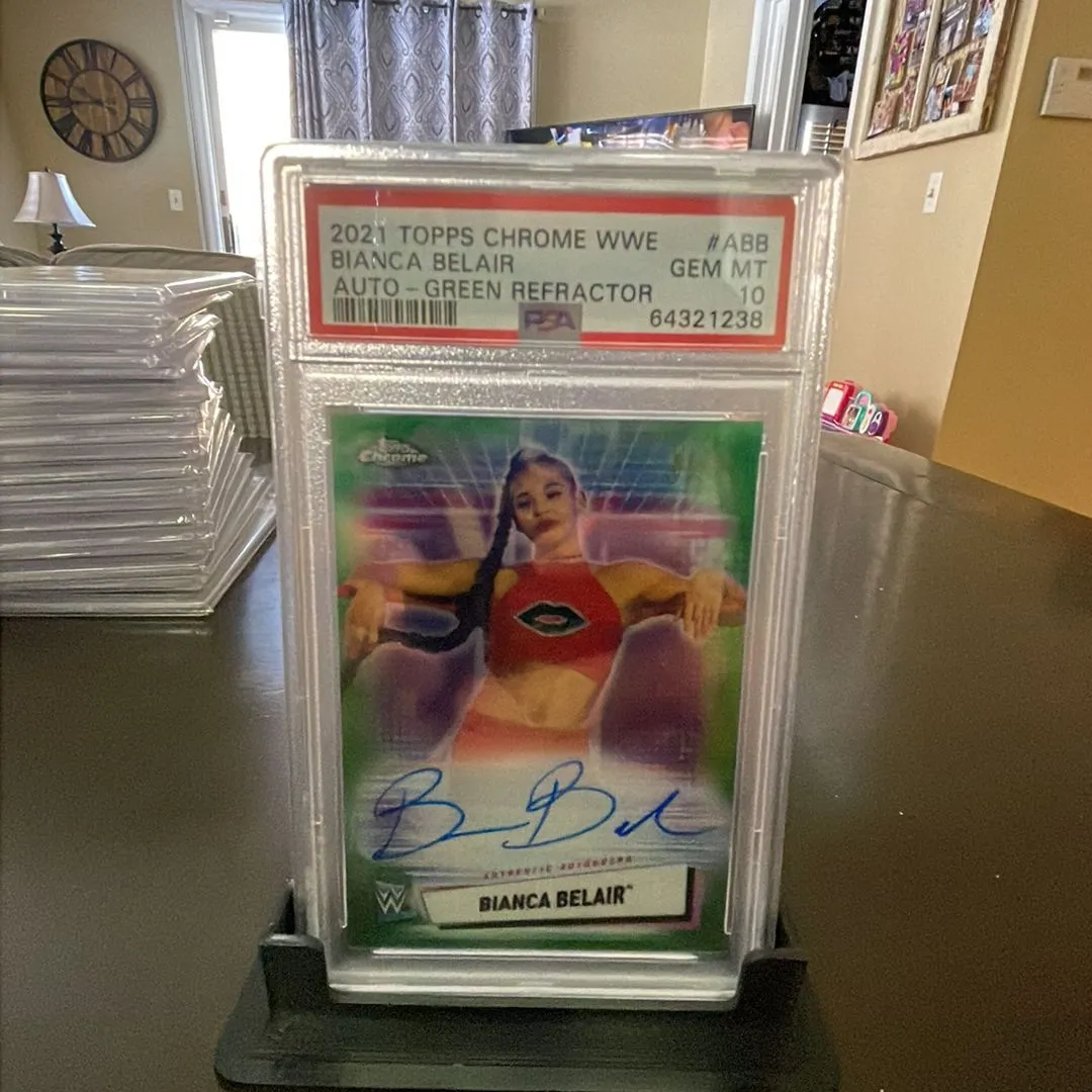 Product image for 2021 Topps Chrome Wwe Autographs Bianca Belair Auto-Green Refractor PSA GEM MT 10