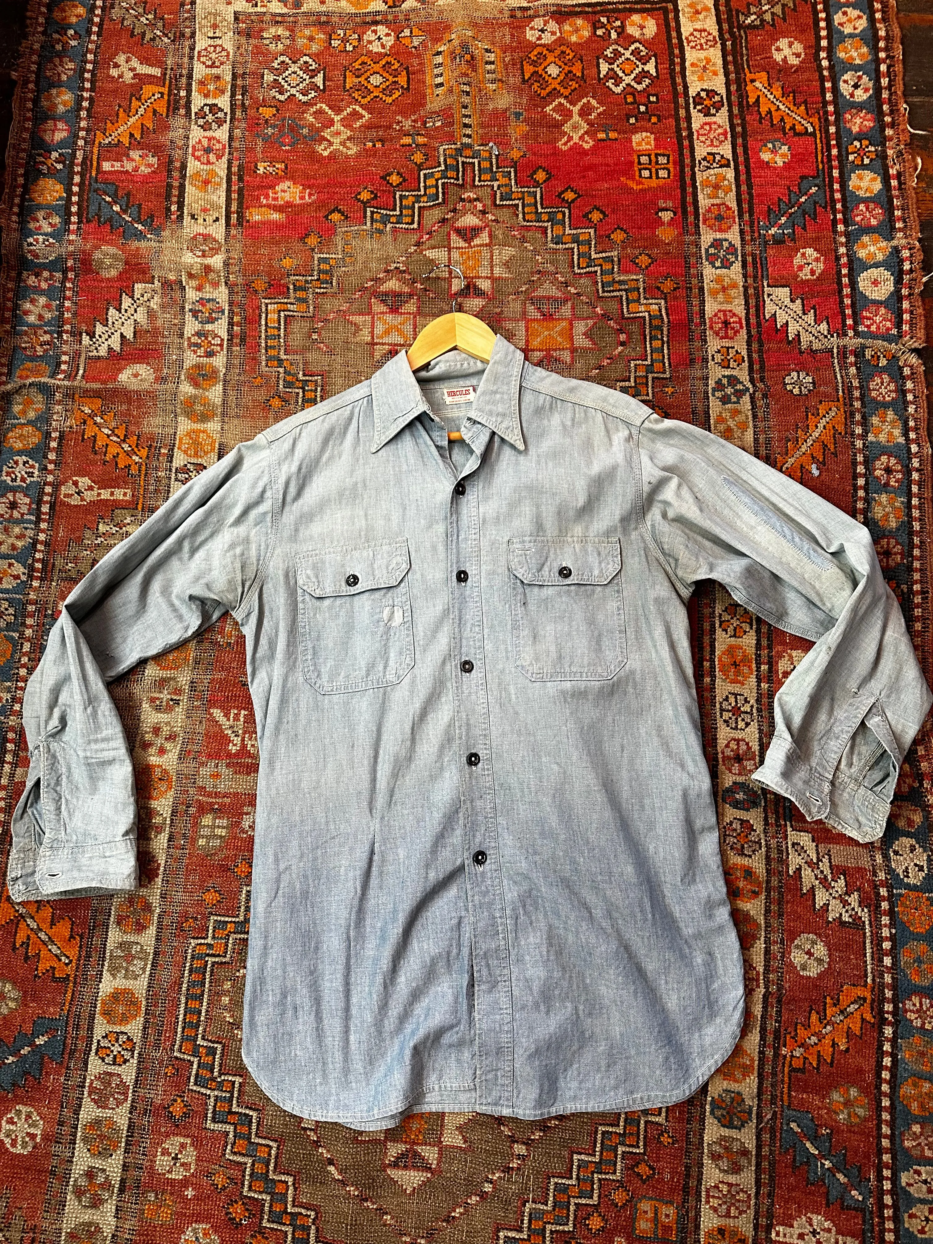 Product image for 40s Hercules chambray denim shirt sashiko