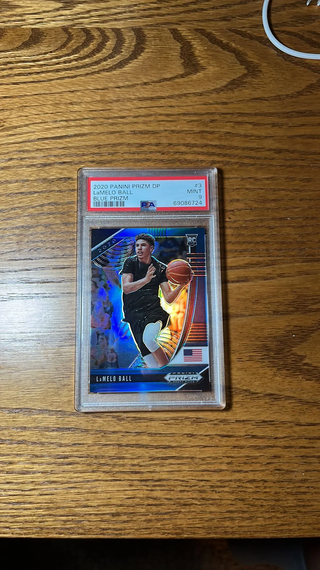 Product image for 2020 Panini Prizm Draft Picks Lamelo Ball 3 Blue Prizm PSA MINT 9