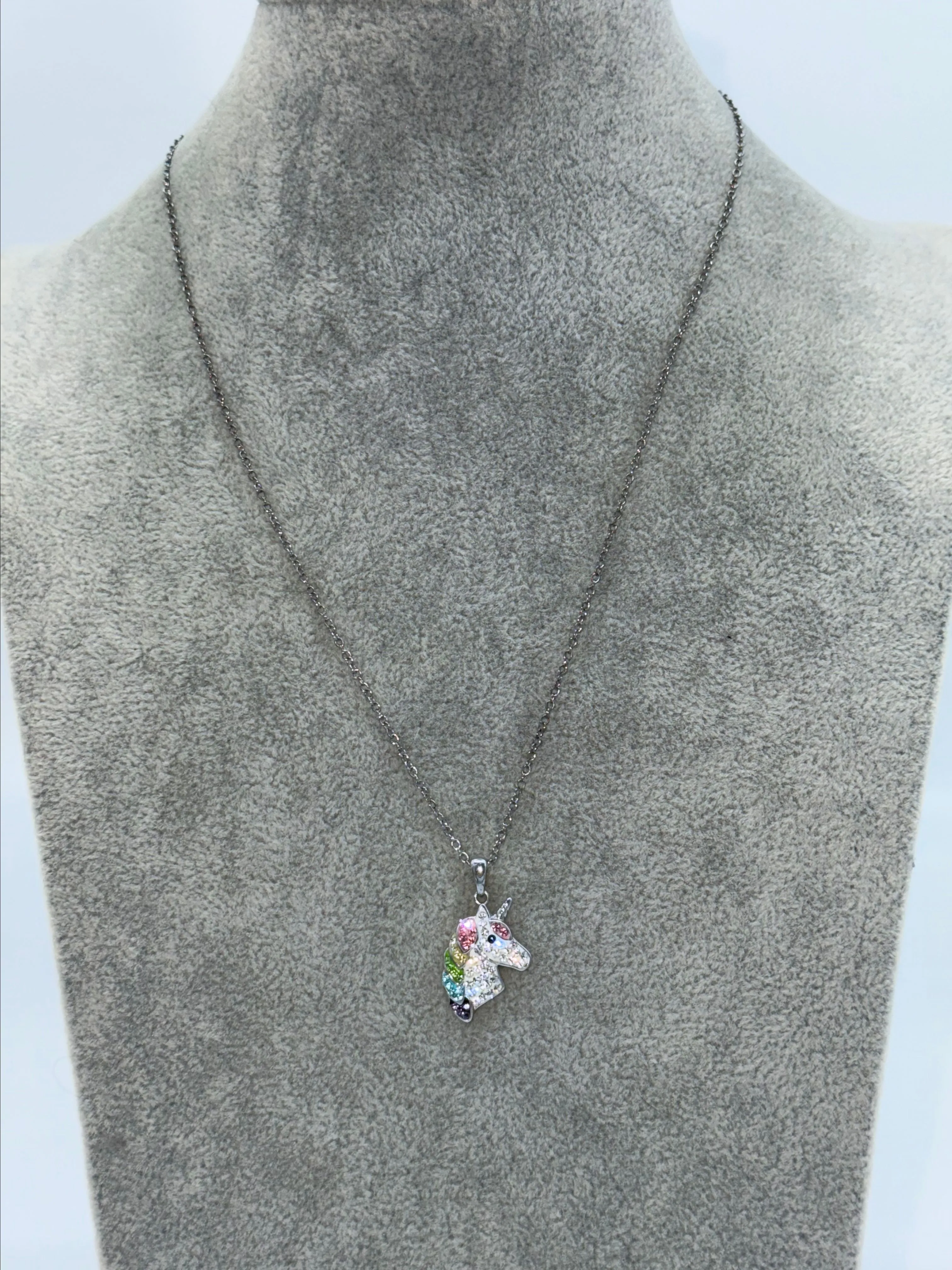 Product image for Vintage Sugar 90’s Unicorn Pendant Necklace Multicolor Rhinestone