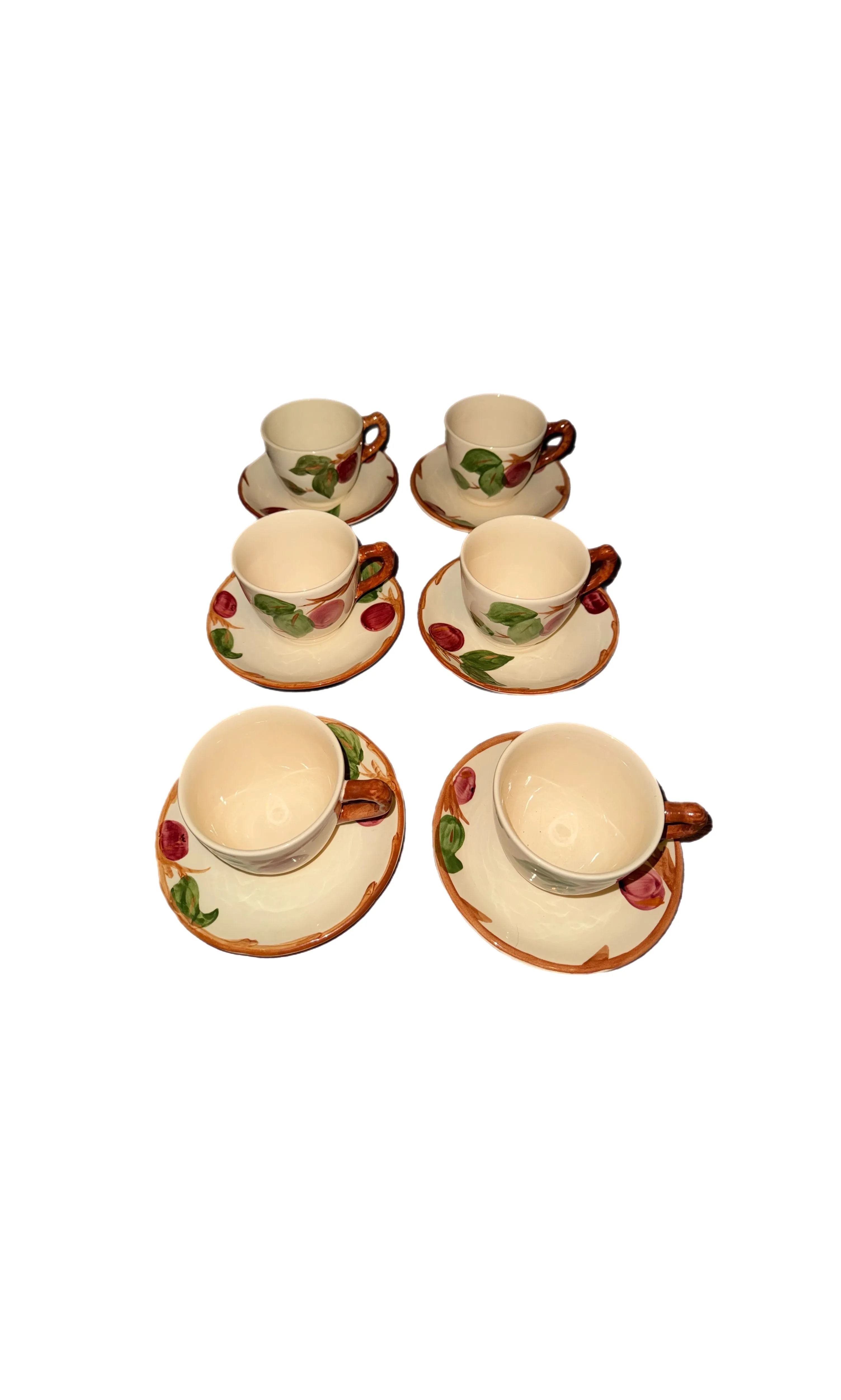 Product image for 6 Vintage Franciscan Apple Blossom Tea Cups and Saucers Hand Painted 1940’s