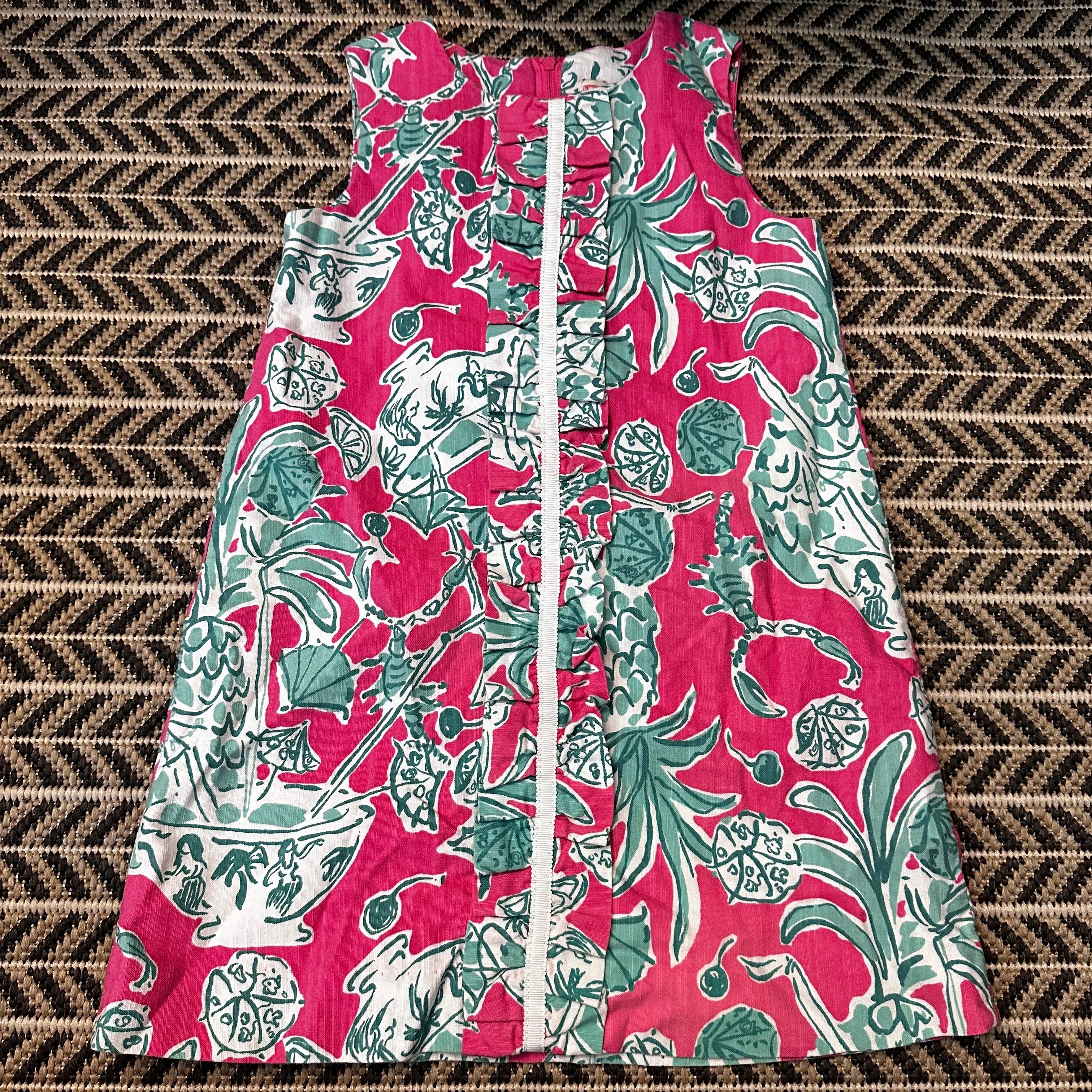 Product image for Box E: 178: 5T Lily Pulitzer Scorpion bowl pink aqua green white dress short sleeve