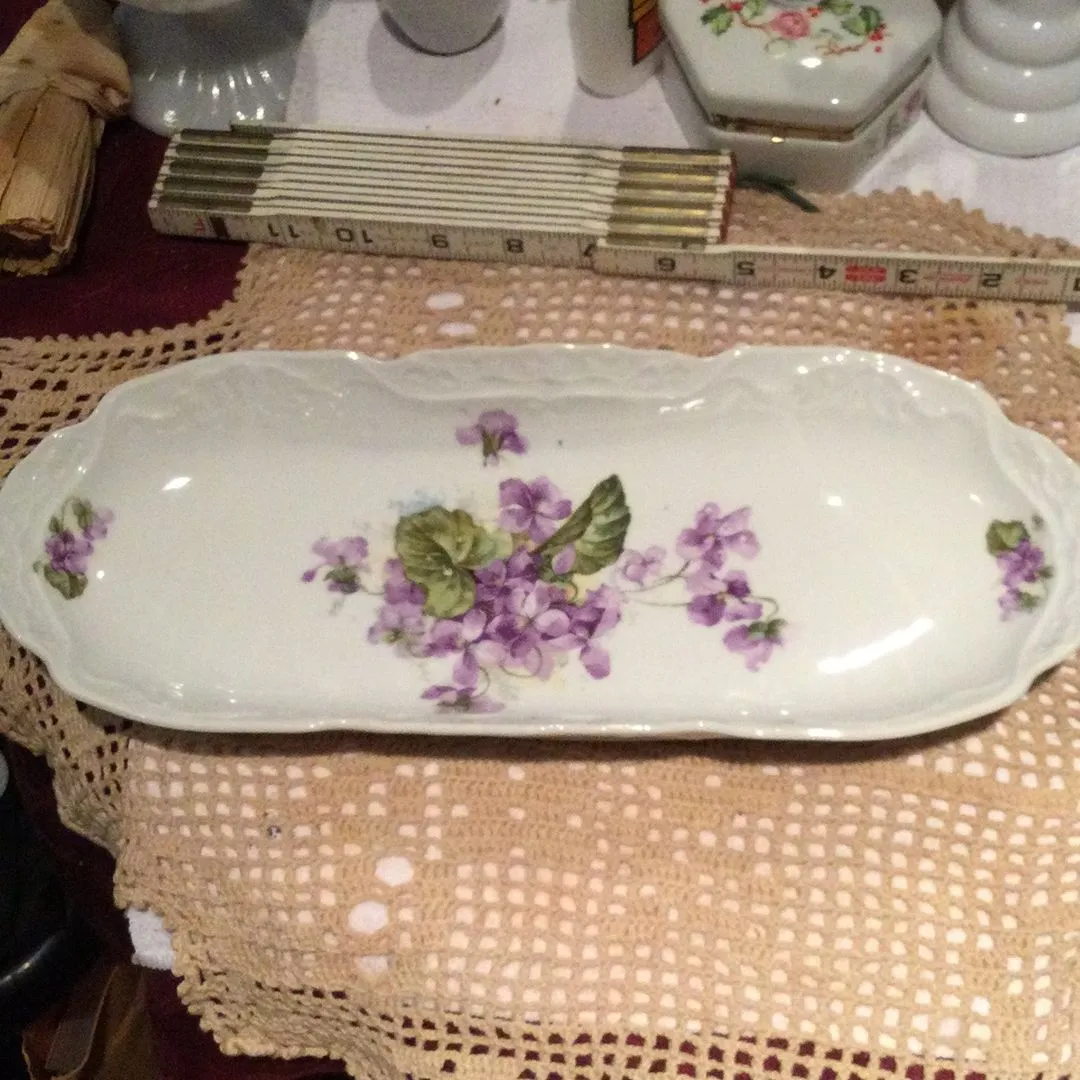 Product image for # 85 purple violets porcelain serving dish